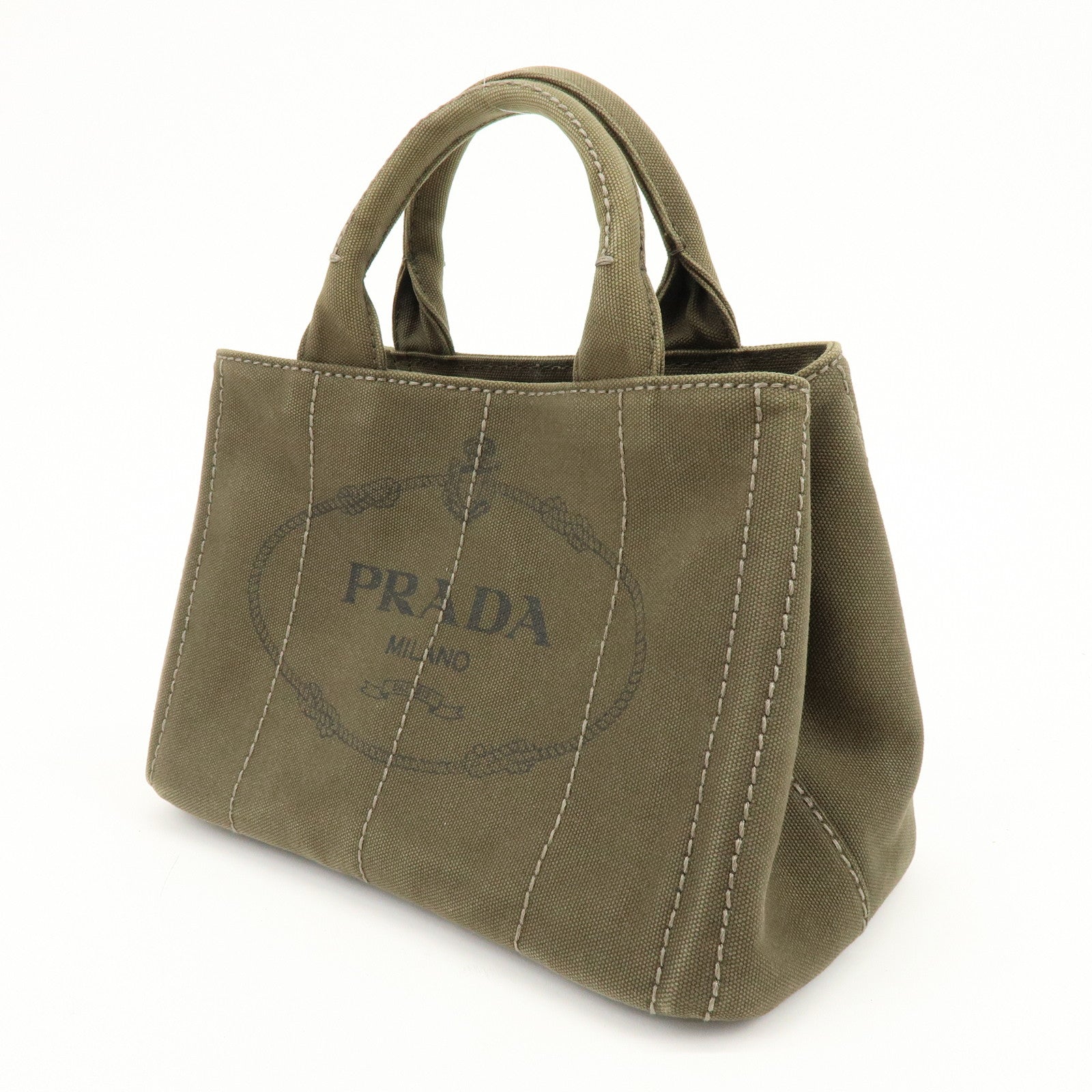 PRADA Canapa Mini Canvas Tote Bag Hand Bag Khaki BN2439