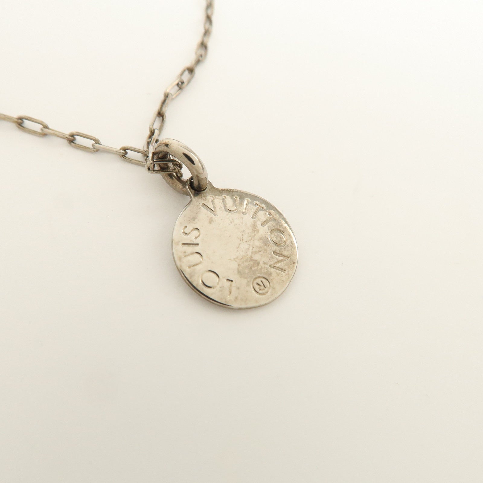 Louis Vuitton Monogram Canvas Metal Necklace Brown Silver M00041