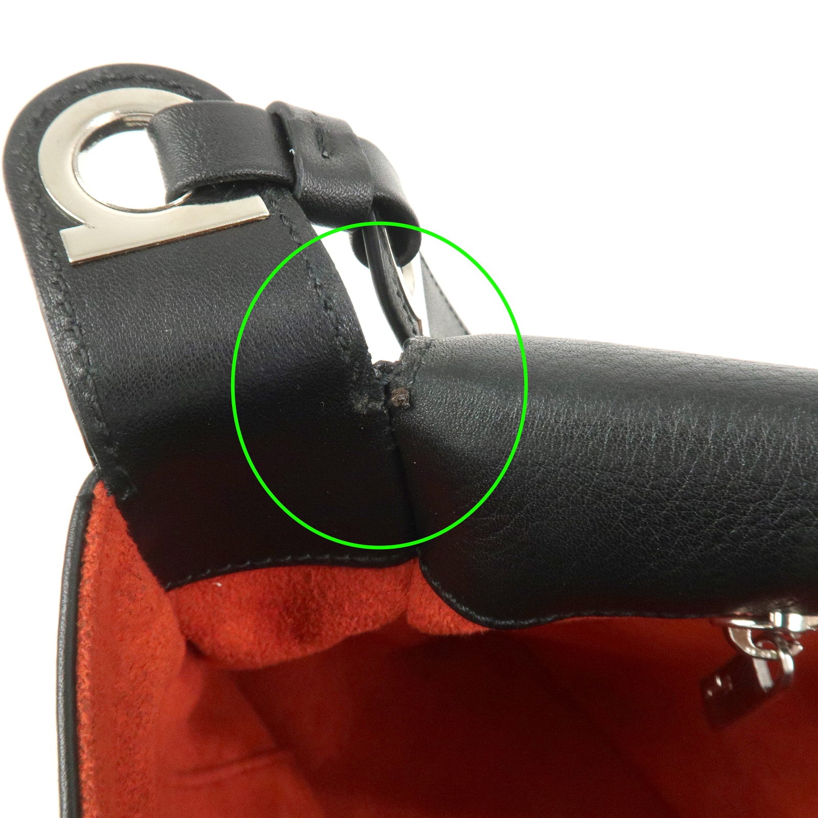 Ferragamo Gancini Logo Leather Shoulder Bag Hand Bag Black