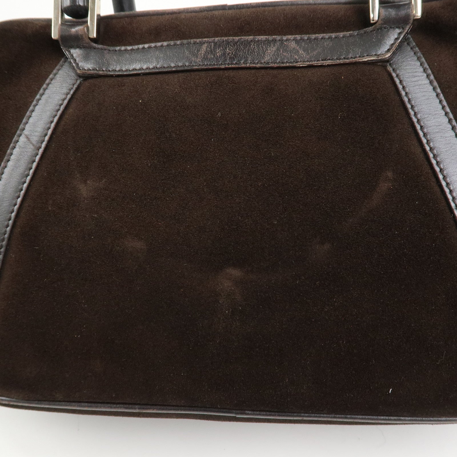 GUCCI Bamboo Suede Leather Hand Bag Dark Brown 002.1084