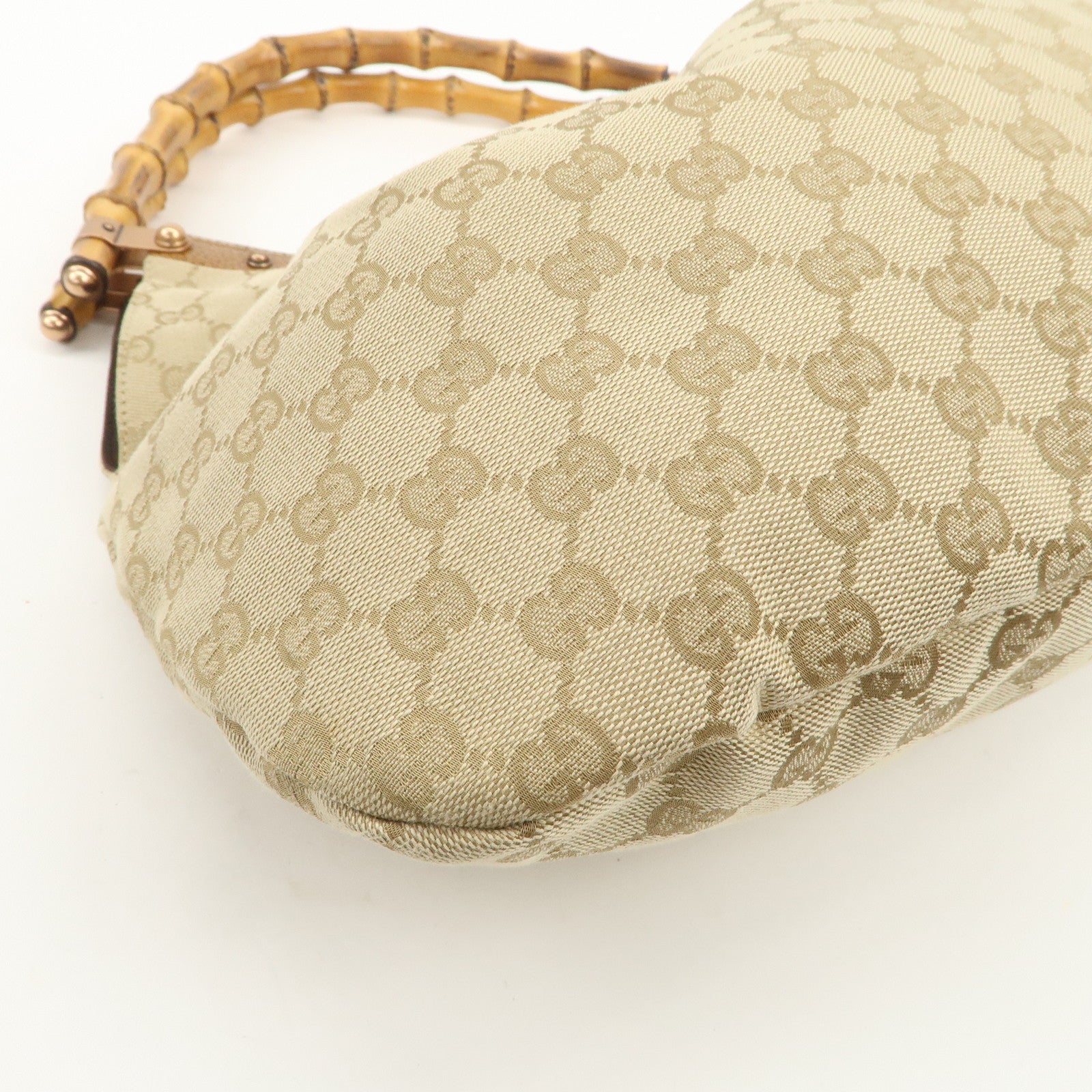 GUCCI Bamboo GG Canvas Shoulder Bag Hand Bag Beige 124293