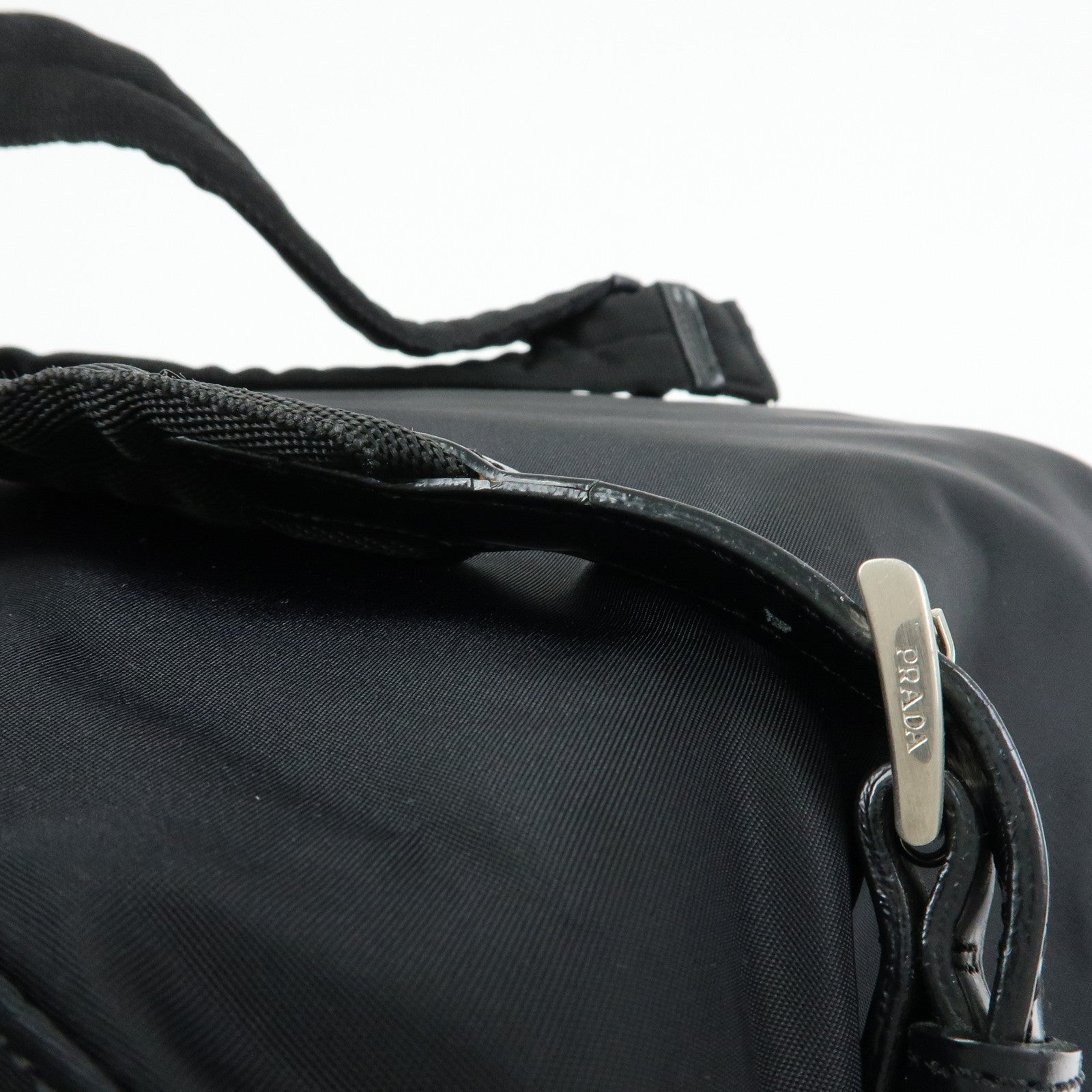 PRADA Triangle Logo Nylon Leather Backpack Rucksuck Black