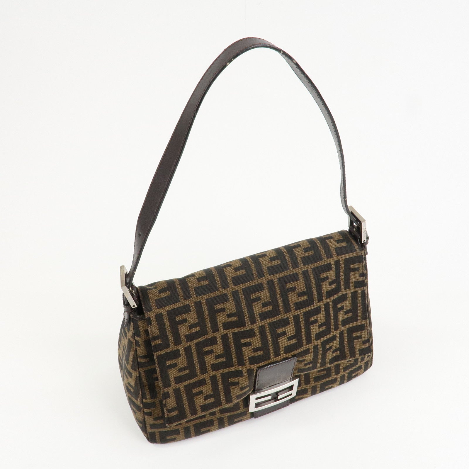 FENDI Mamma Zucca Baguette Canvas Leather Shoulder Bag  26325