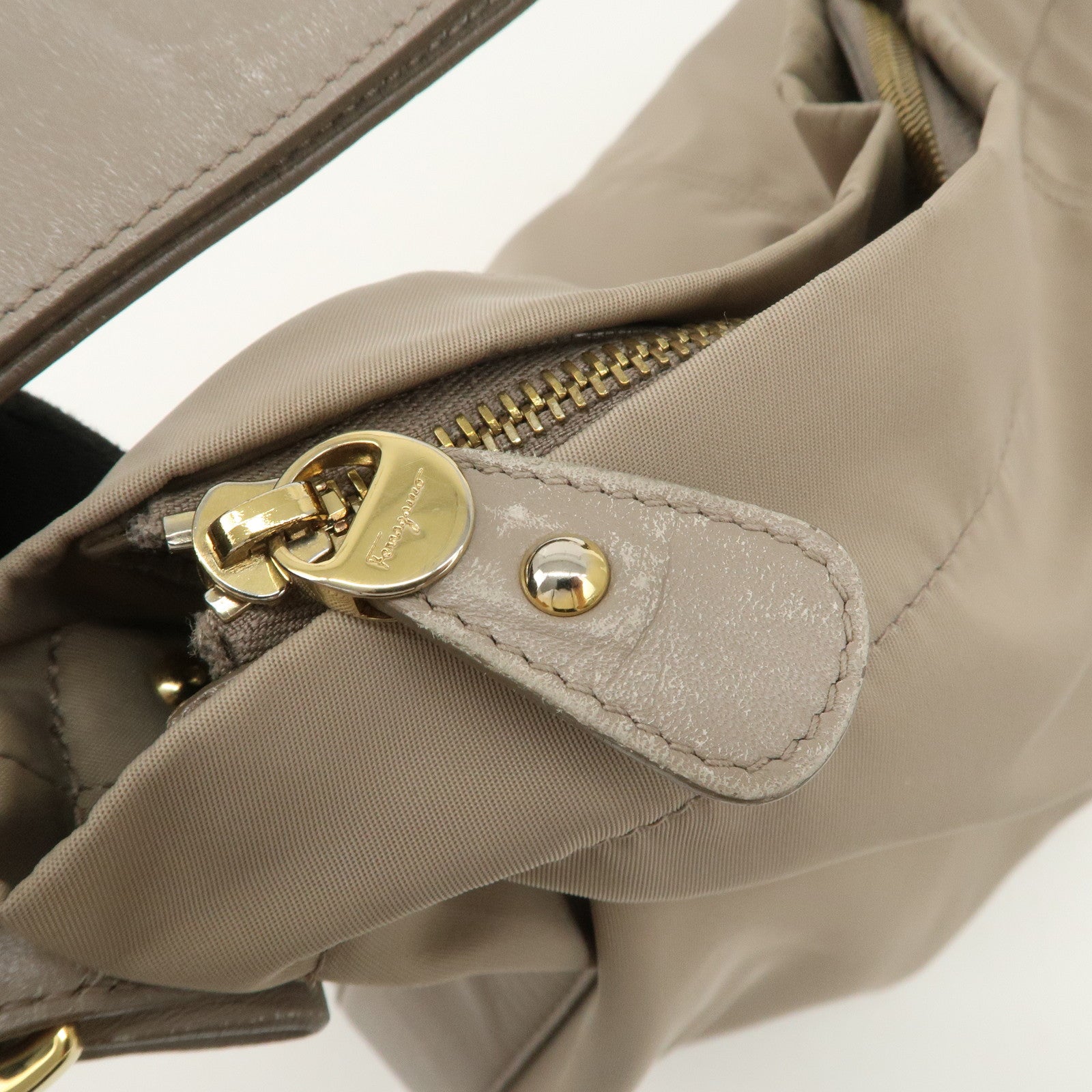 Ferragamo Vara Ribbon Nylon Leather Shoulder Bag Hand Bag Gray