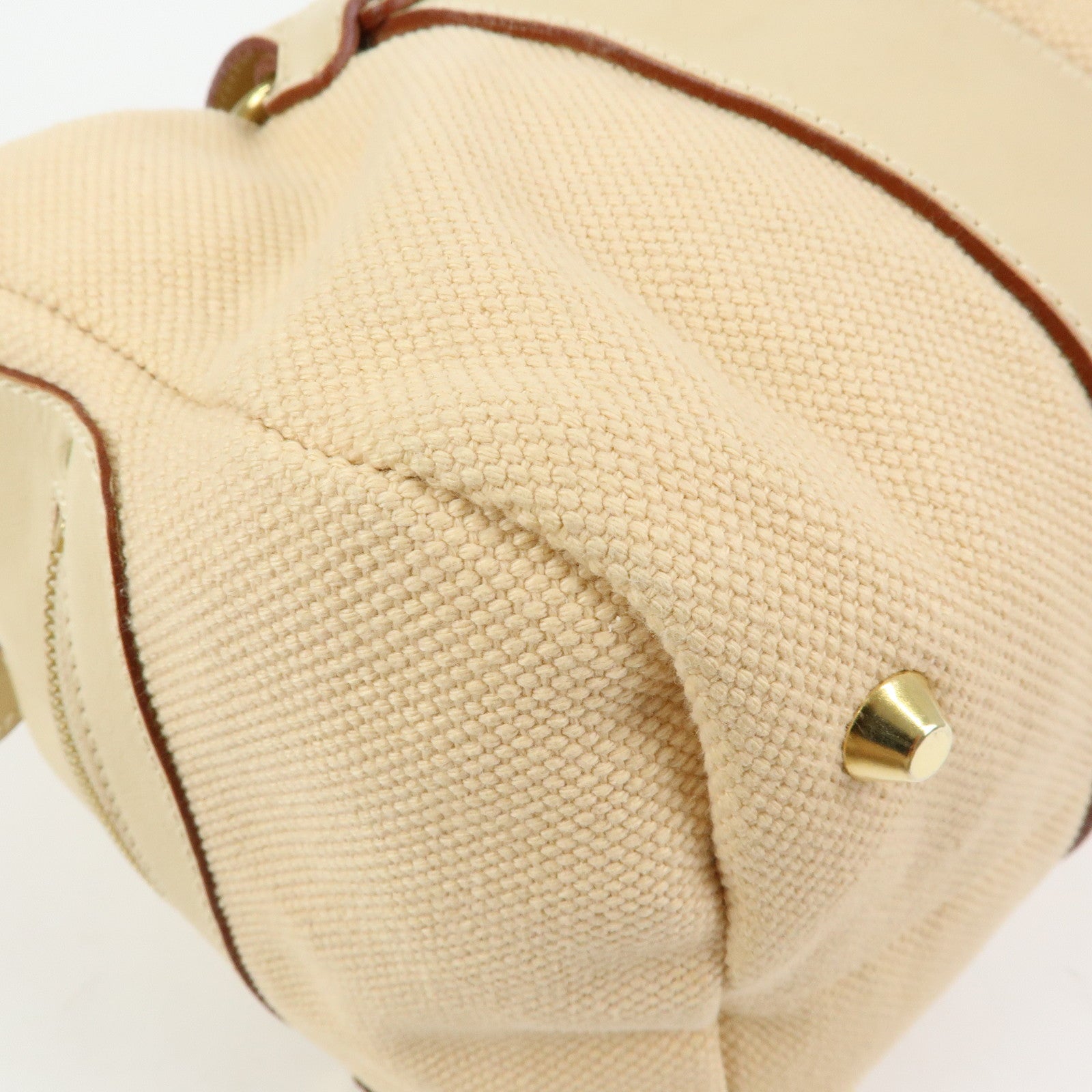 Chloe Cotton Leather Boston Bag Hand Bag Shoulder Bag Beige