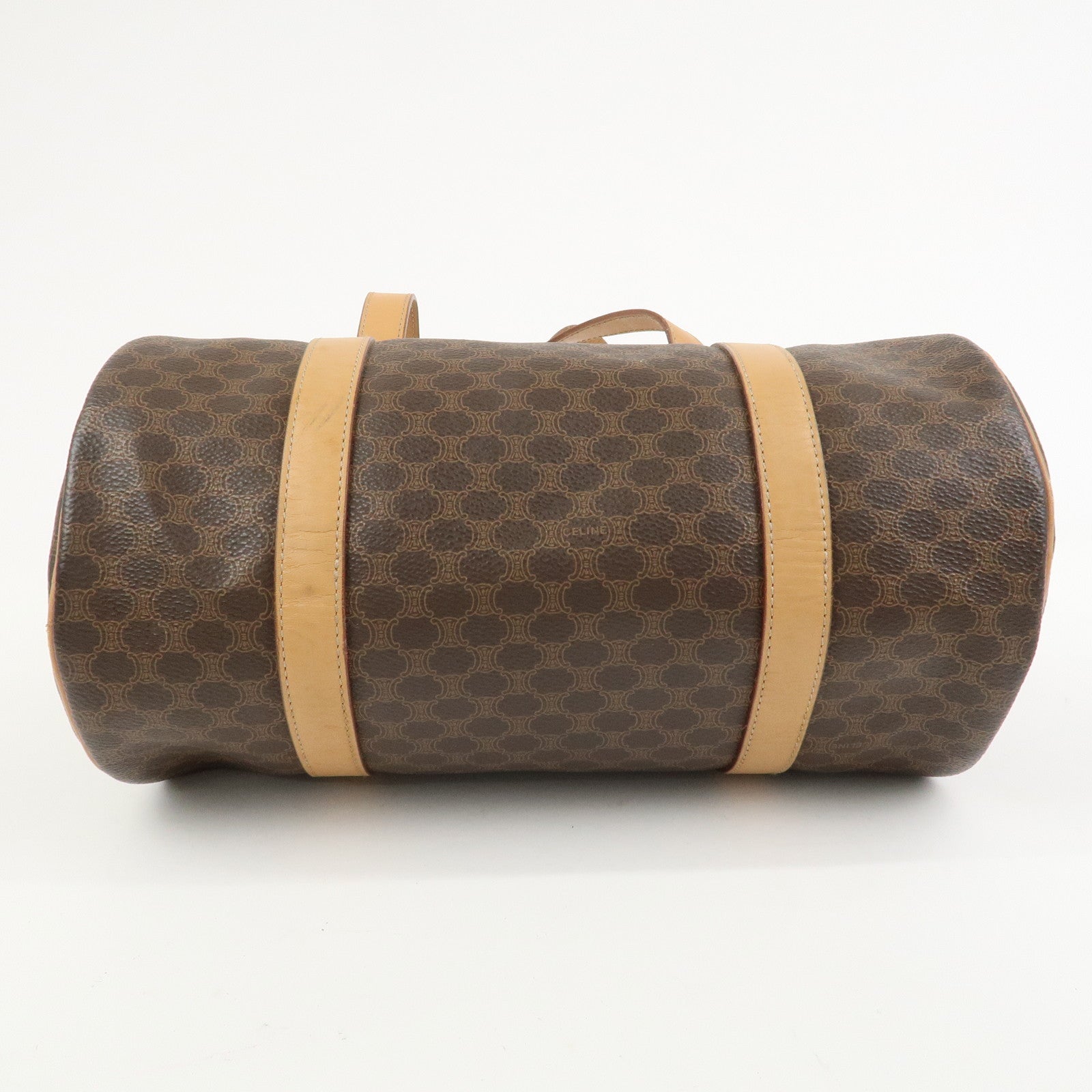 CELINE Macadam Canvas Leather Boston Bag Tote Bag Brown