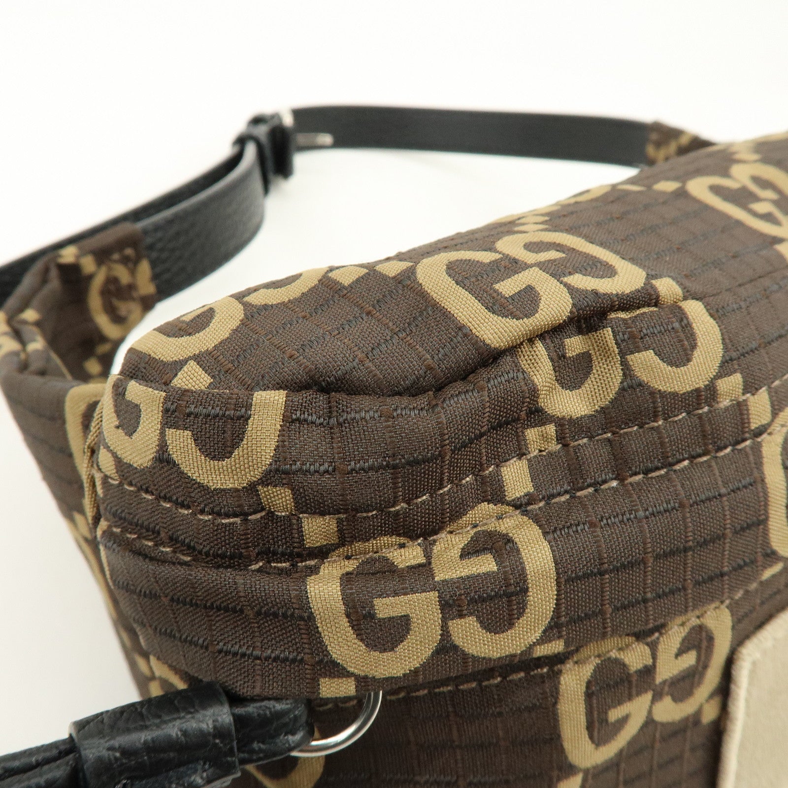 GUCCI GG Ripstop Leather Waist Pouch Body Bag Brown 767934