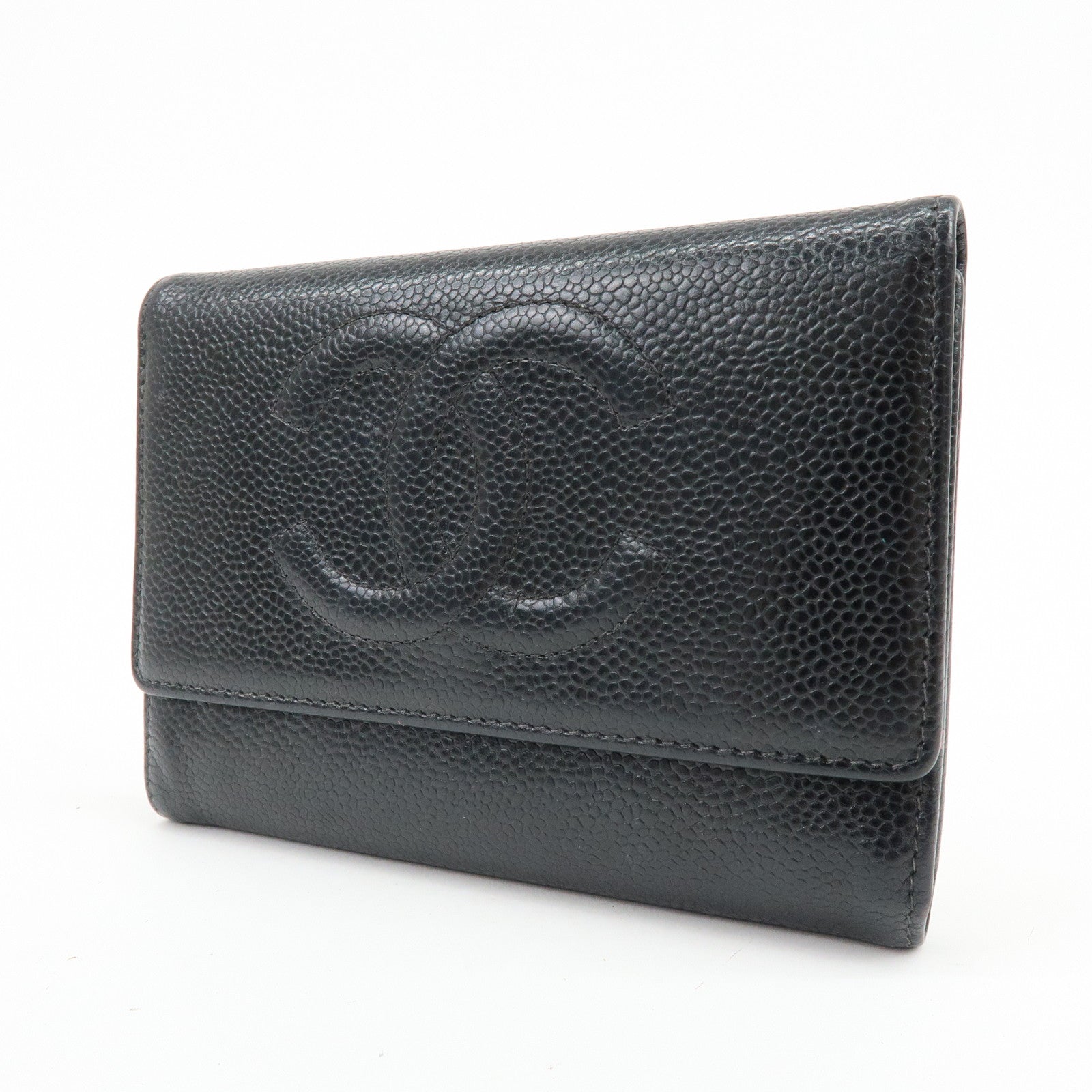 CHANEL COCO Mark Caviarskin Compact Flap Wallet Black