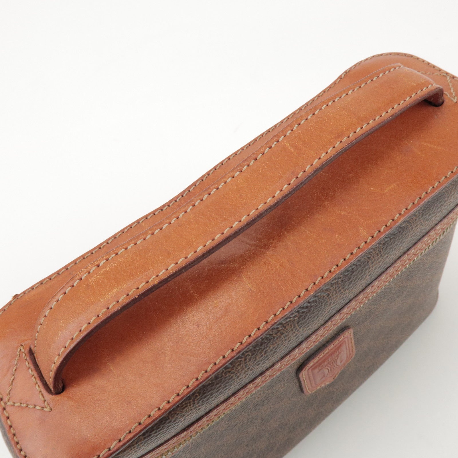 CELINE Macadam PVC Coated Canvas Leather Hand Bag Vanity Bag Brown