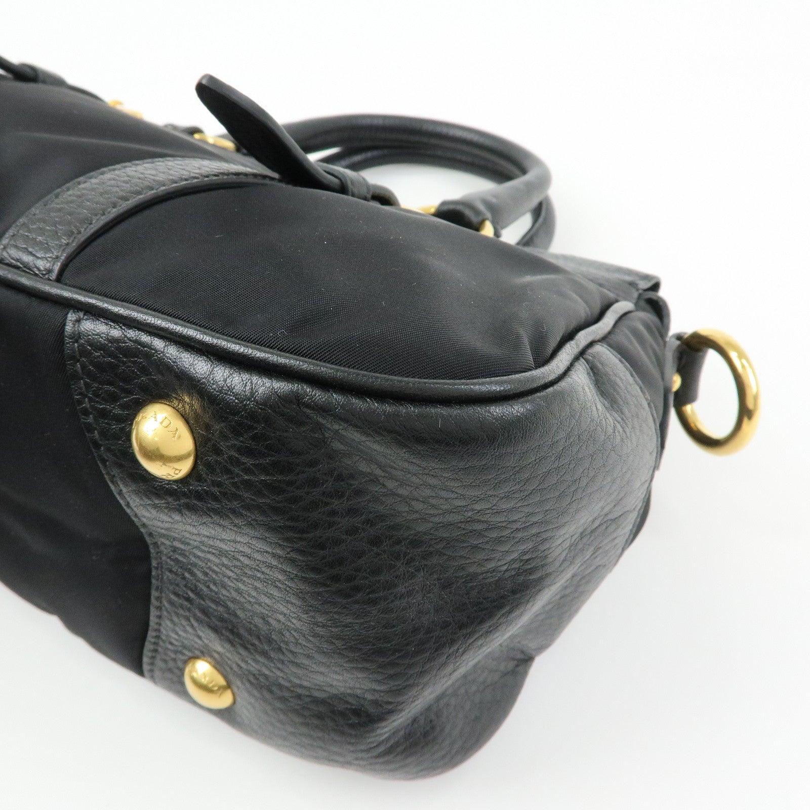 PRADA Nylon Leather 2Way Bag Hand Bag Shoulder Bag Black BT2032
