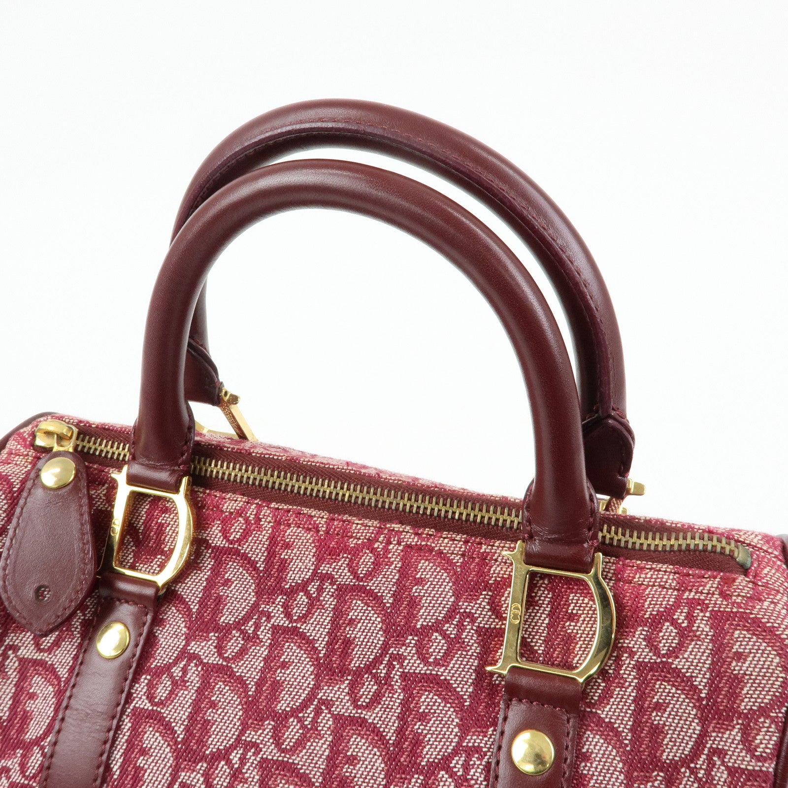 Christian Dior Trotter Jacquard Leather Boston Bag Burgundy
