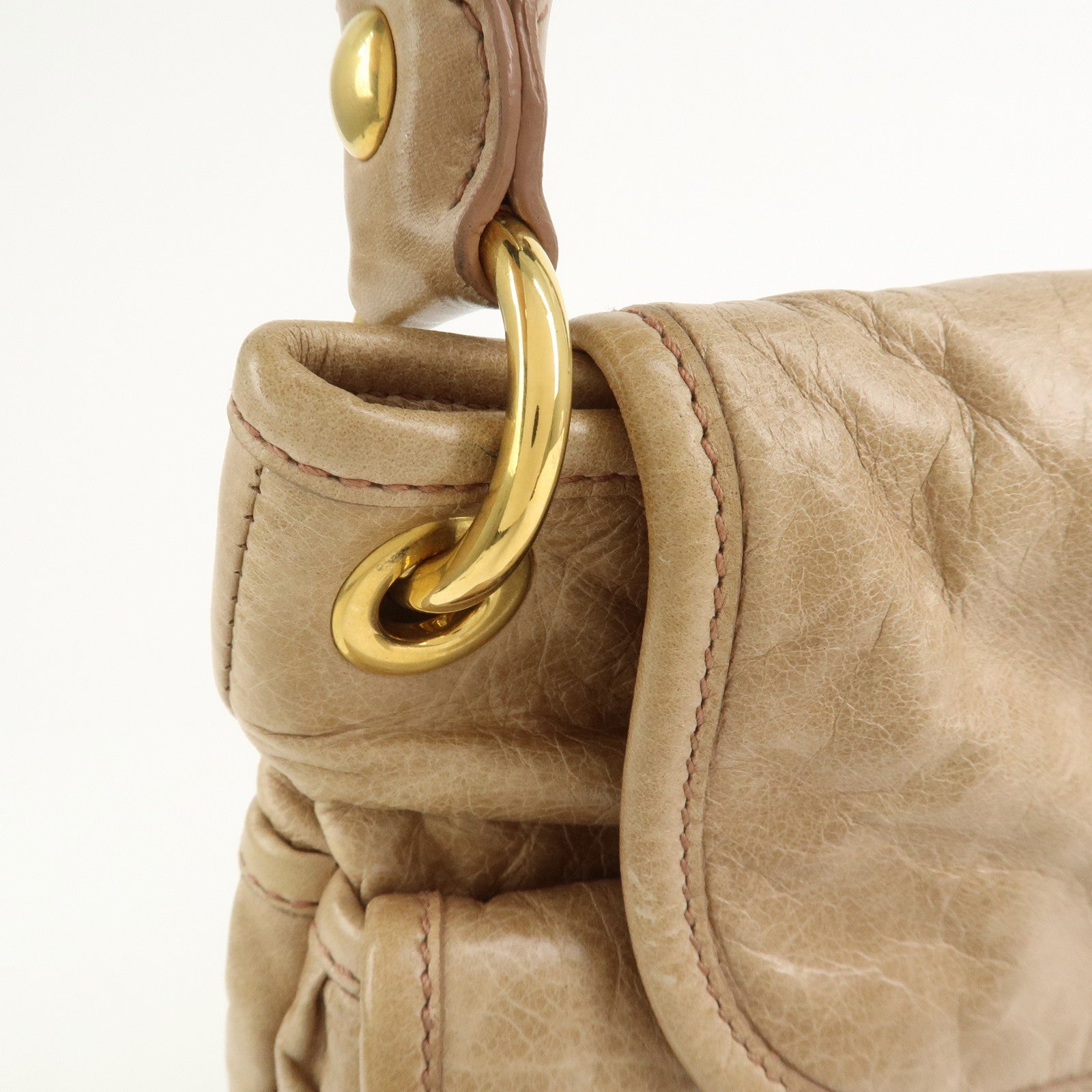 MIU MIU Matelasse Leather Hand Bag Light Brown RR1300