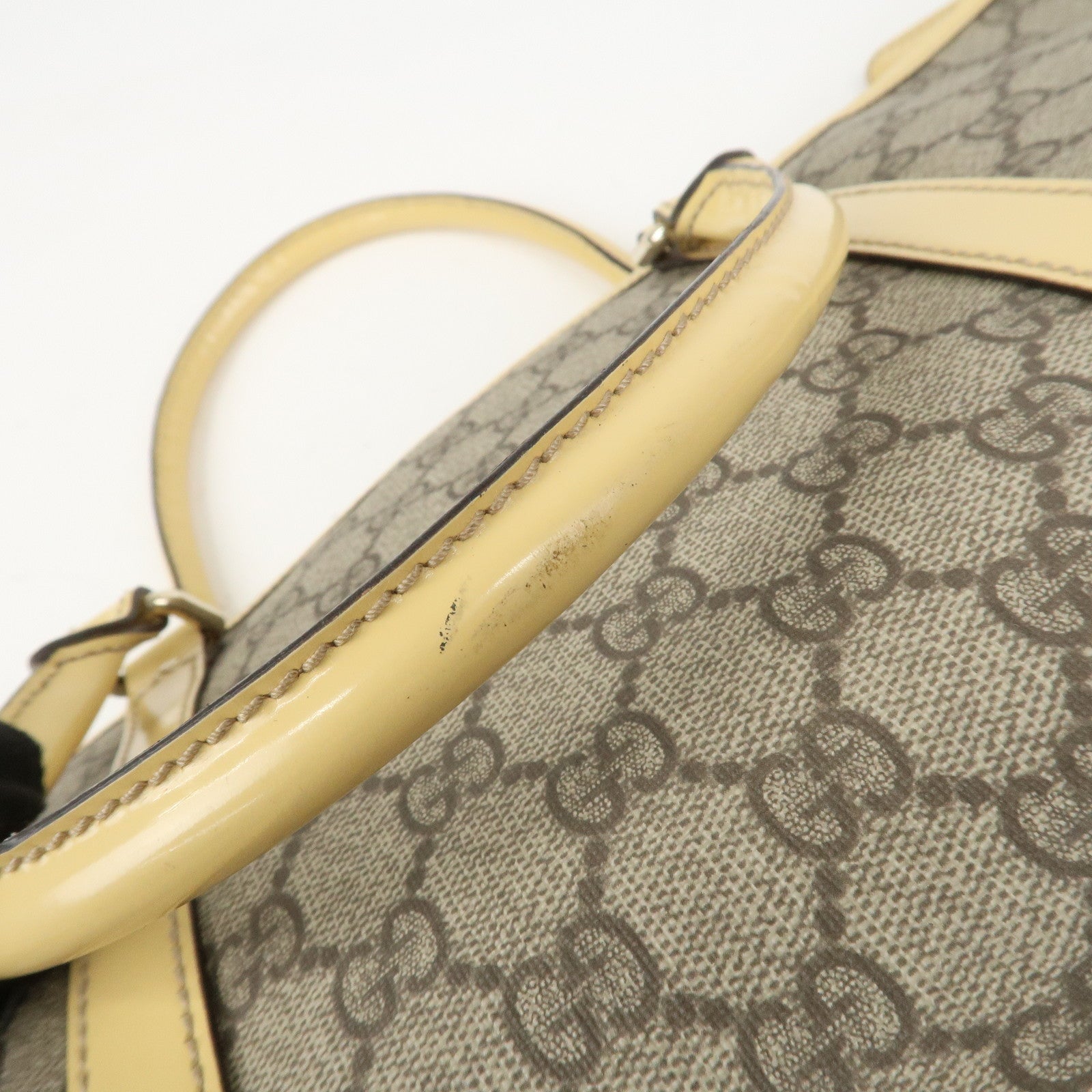 GUCCI GG Supreme Monogram Patent Leather Tote Bag Beige 201482