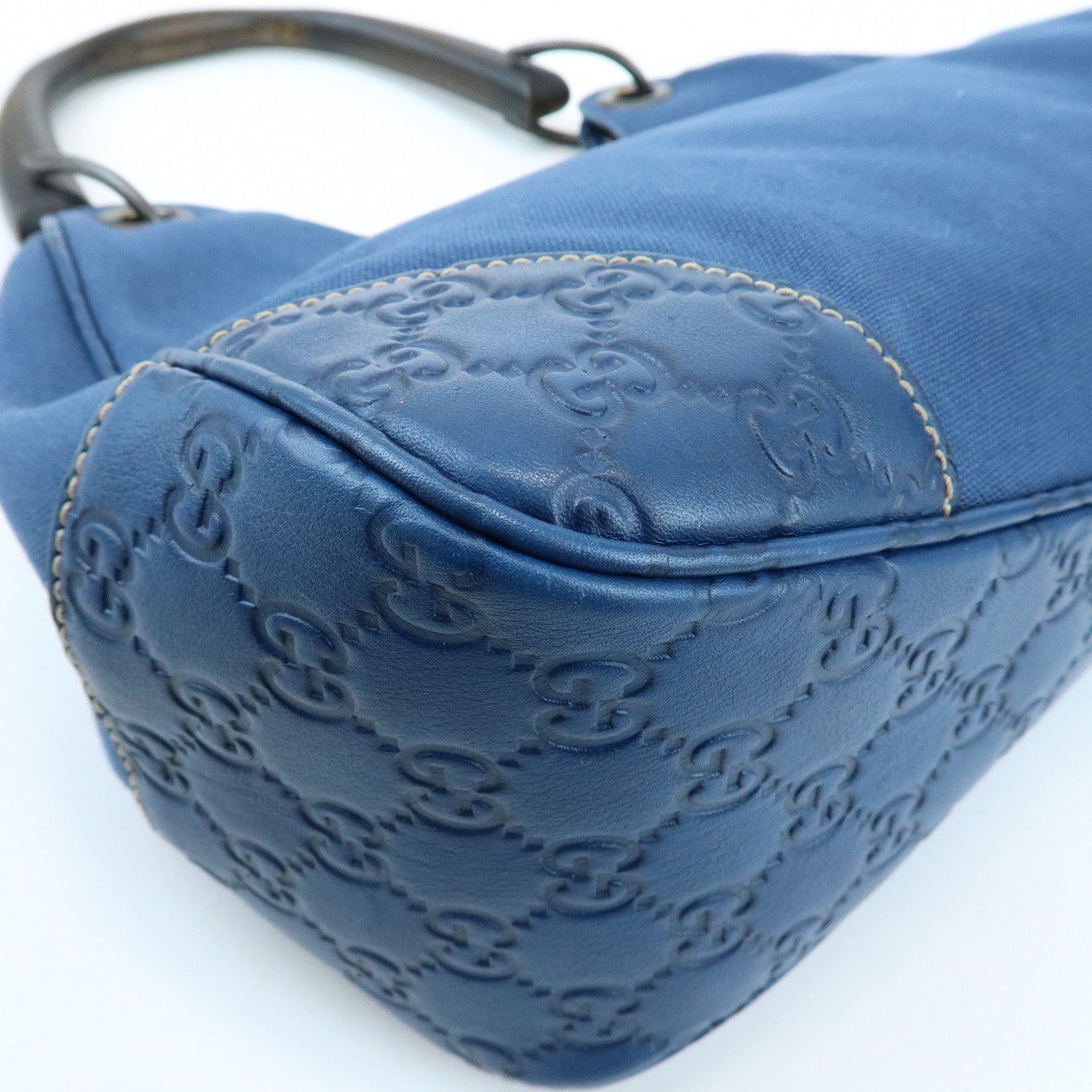 GUCCI Canvas Guccissima Leather Wood Shoulder Bag Blue 257265