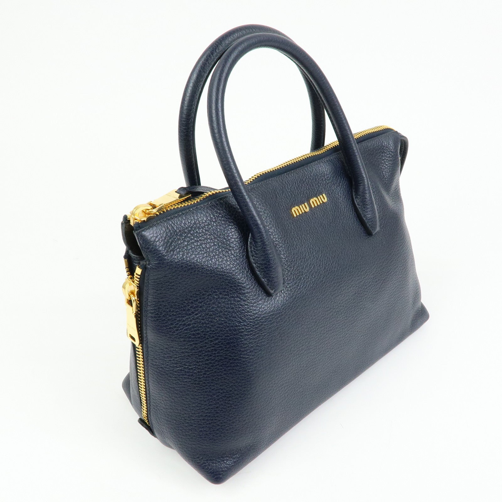 MIU MIU Logo Leather 2WAY Bag Shoulder Bag Hand Bag Navy 5BB016