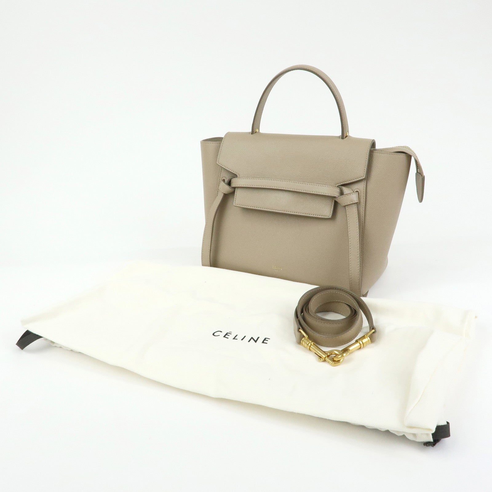 CELINE Belt Bag Leather 2Way Bag Hand Bag Shoulder Bag Beige