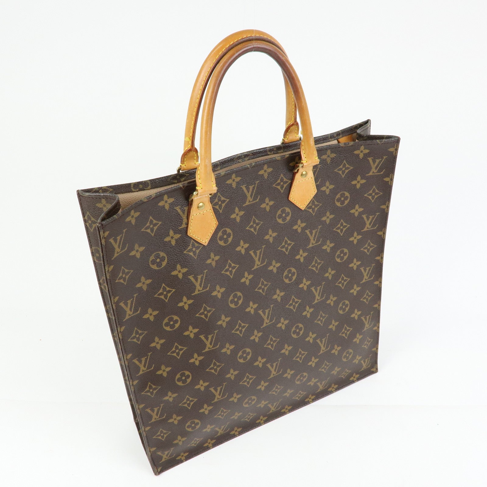 Louis Vuitton Monogram Sac Plat Tote Bag Hand Bag Brown M51140