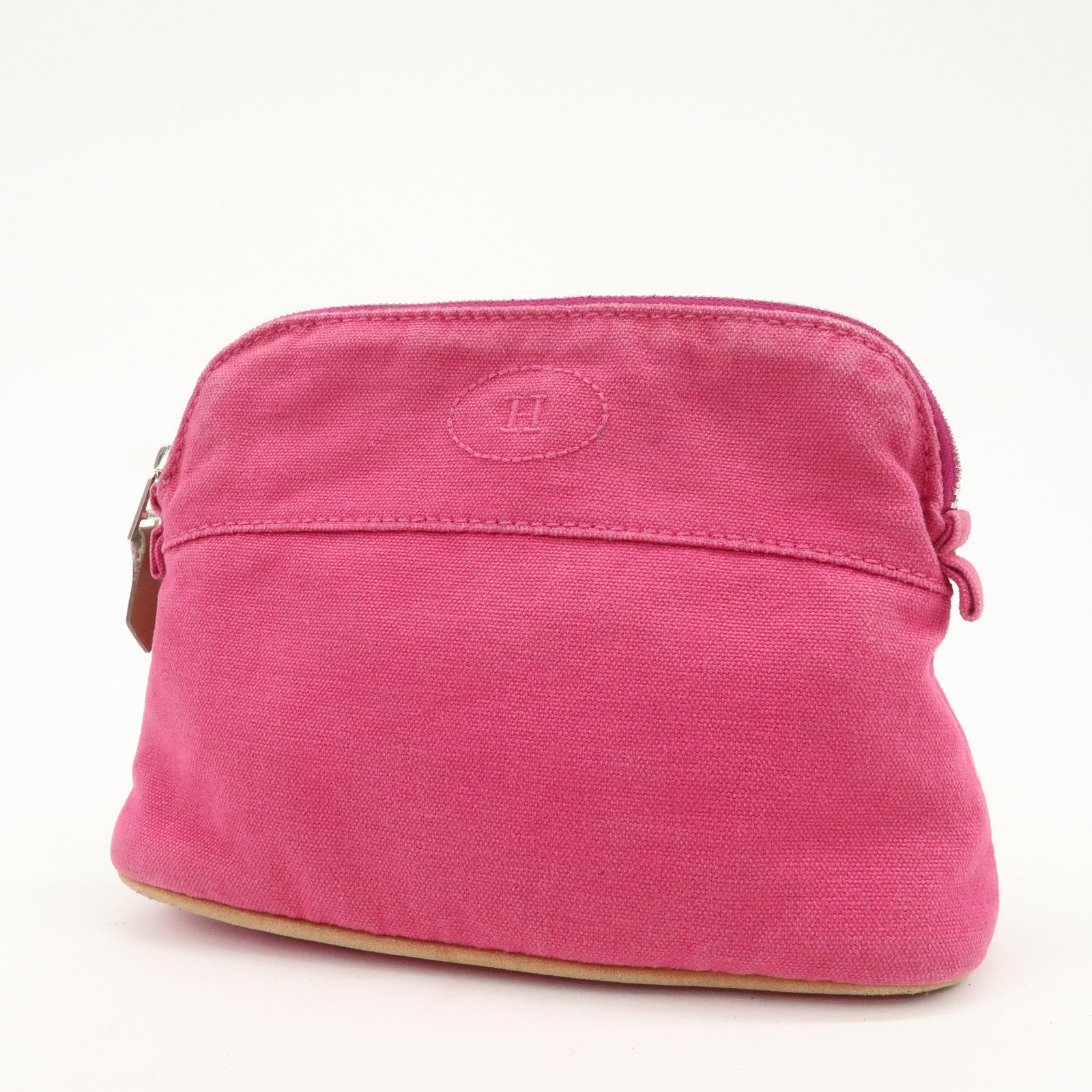HERMES Canvas Leather Bolide Set of 3 Pouch Yellow Pink Gray