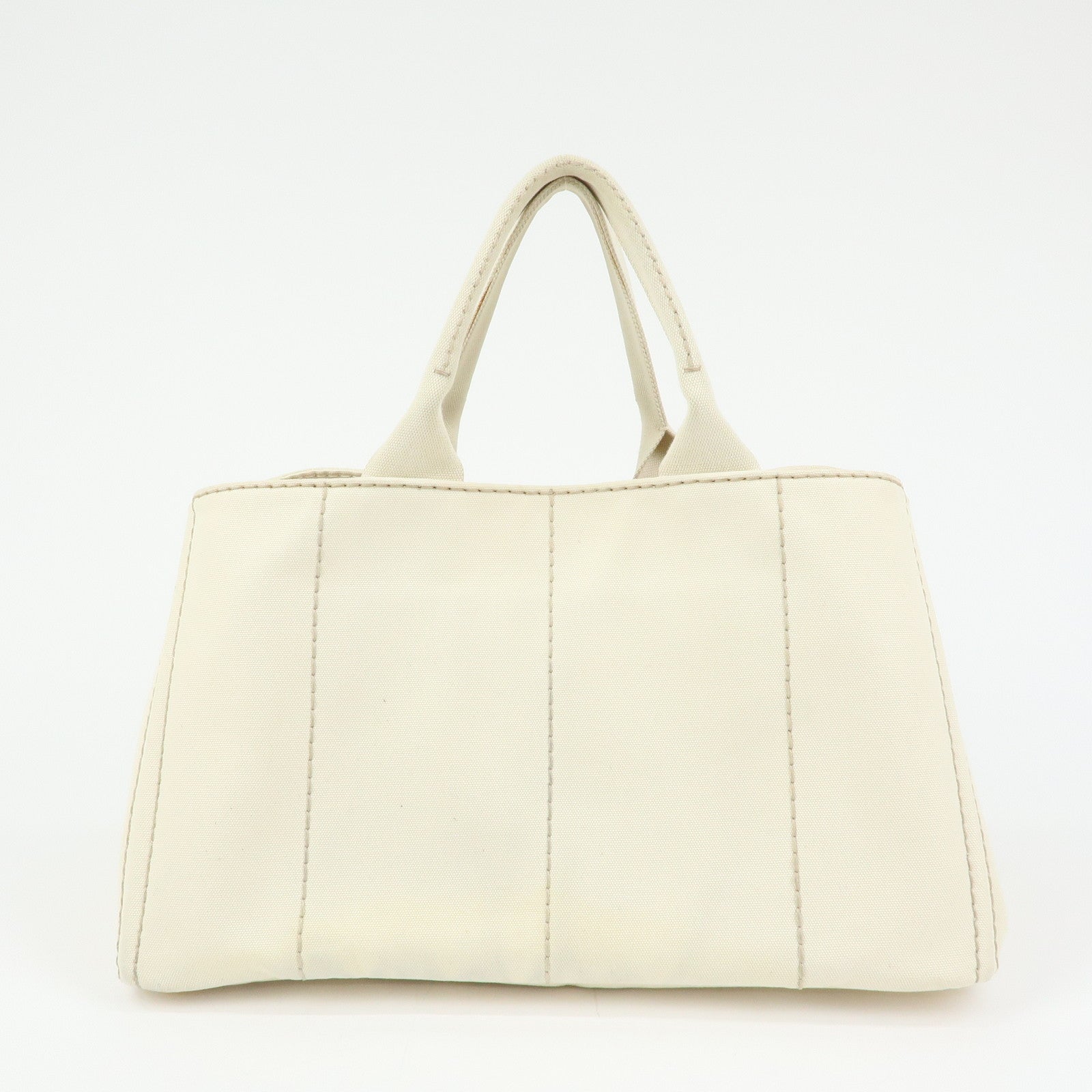 PRADA Canapa Large Triangle Logo Tote Hand Bag Ivory BN1872
