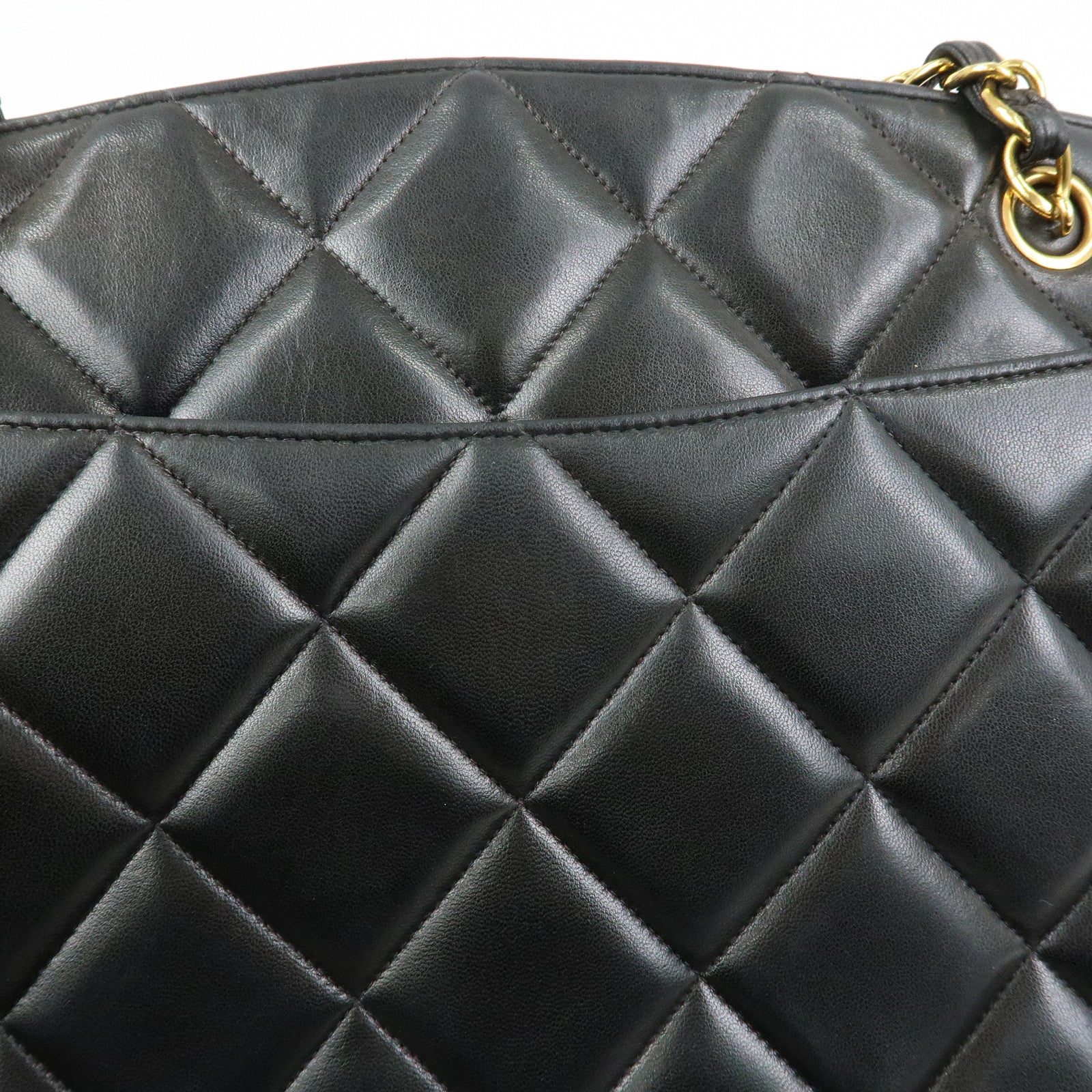 CHANEL Matelasse COCO Mark Lamb Skin Tote Bag Shoulder Bag Black