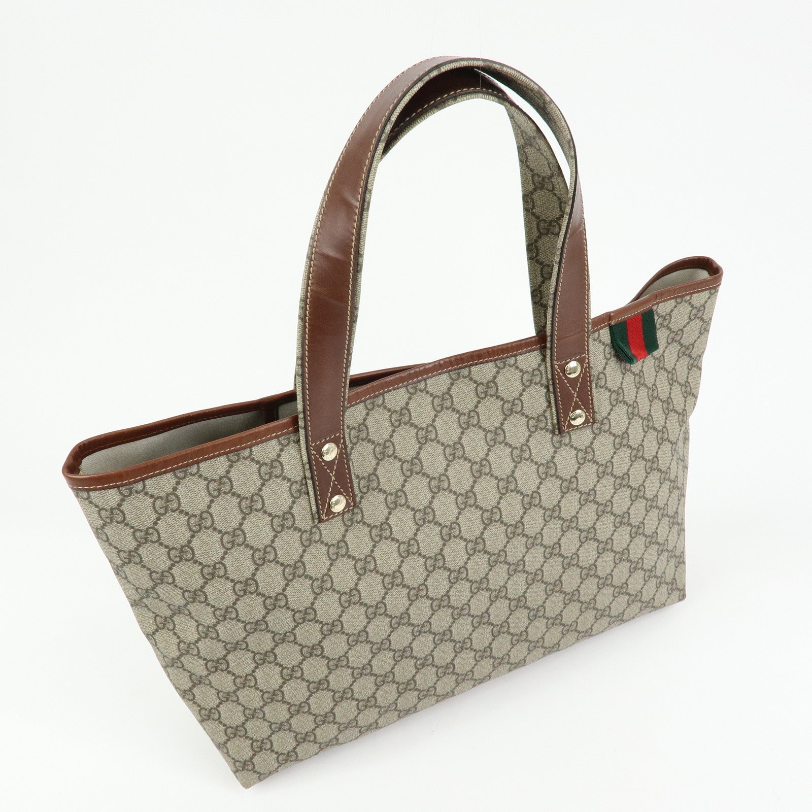 GUCCI GG Supreme Leather Sherry Tote Bag Beige Brown 211134