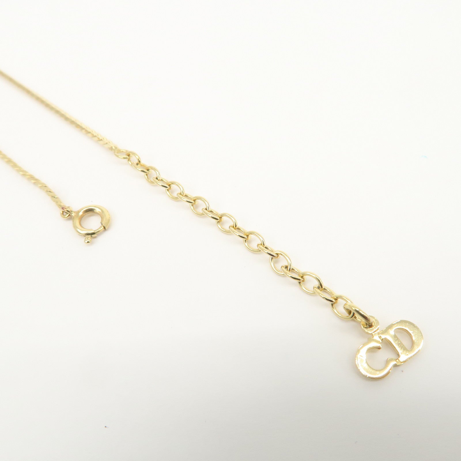 Christian Dior CD Logo Metal Rhinestone Necklace Gold