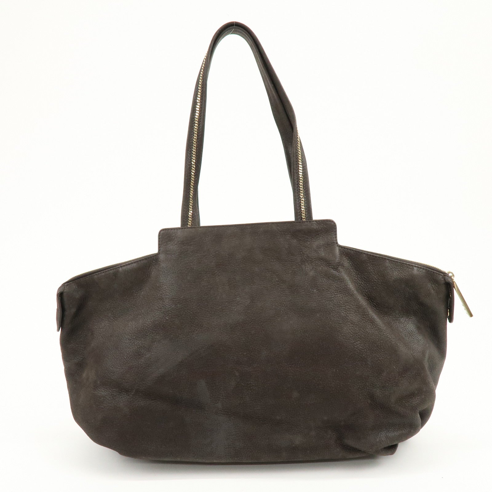 FENDI Leather Tote Bag Shoulder Bag Dark Brown 8BR636