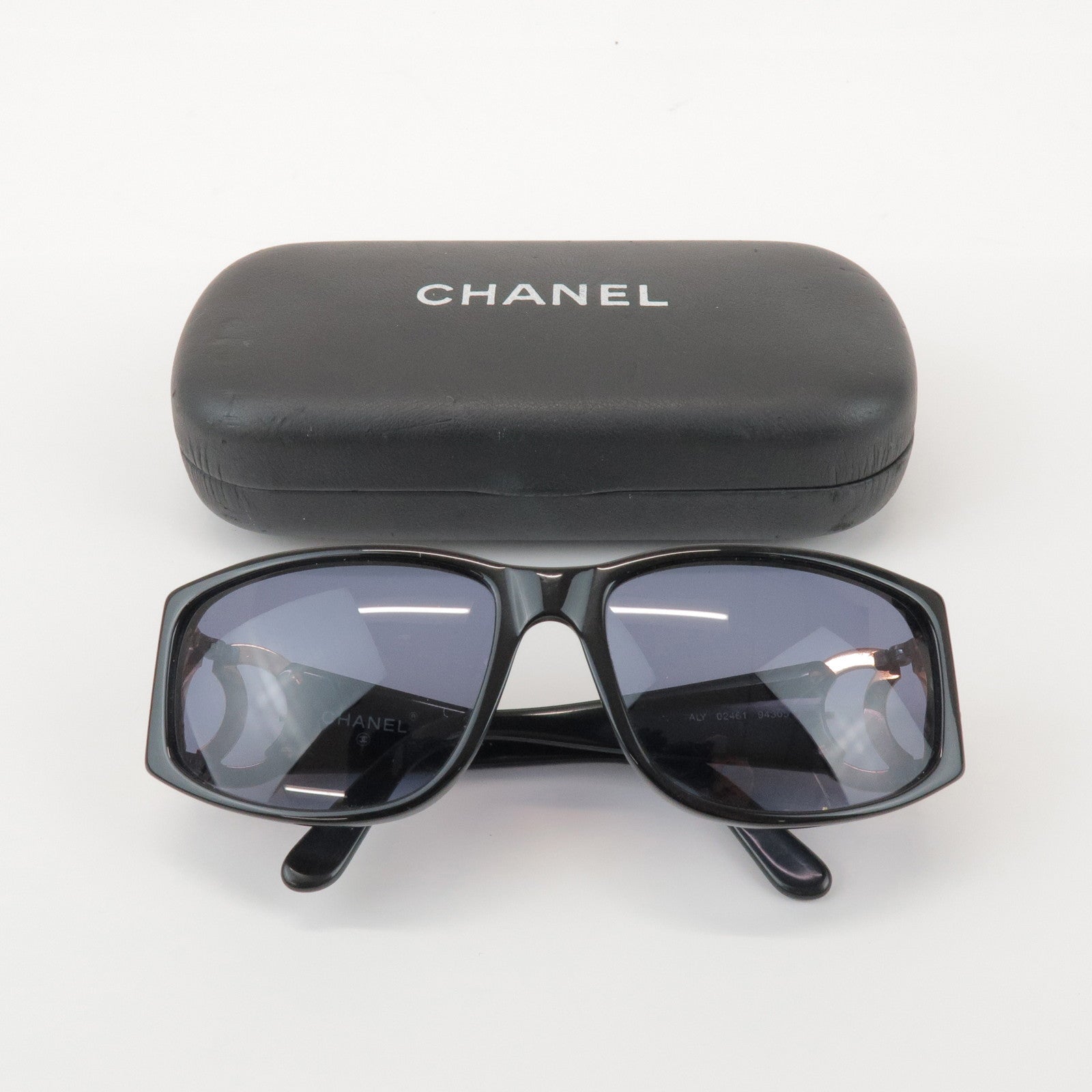 CHANEL COCO Mark Plastic Sunglasses Black Gold 02461 94305