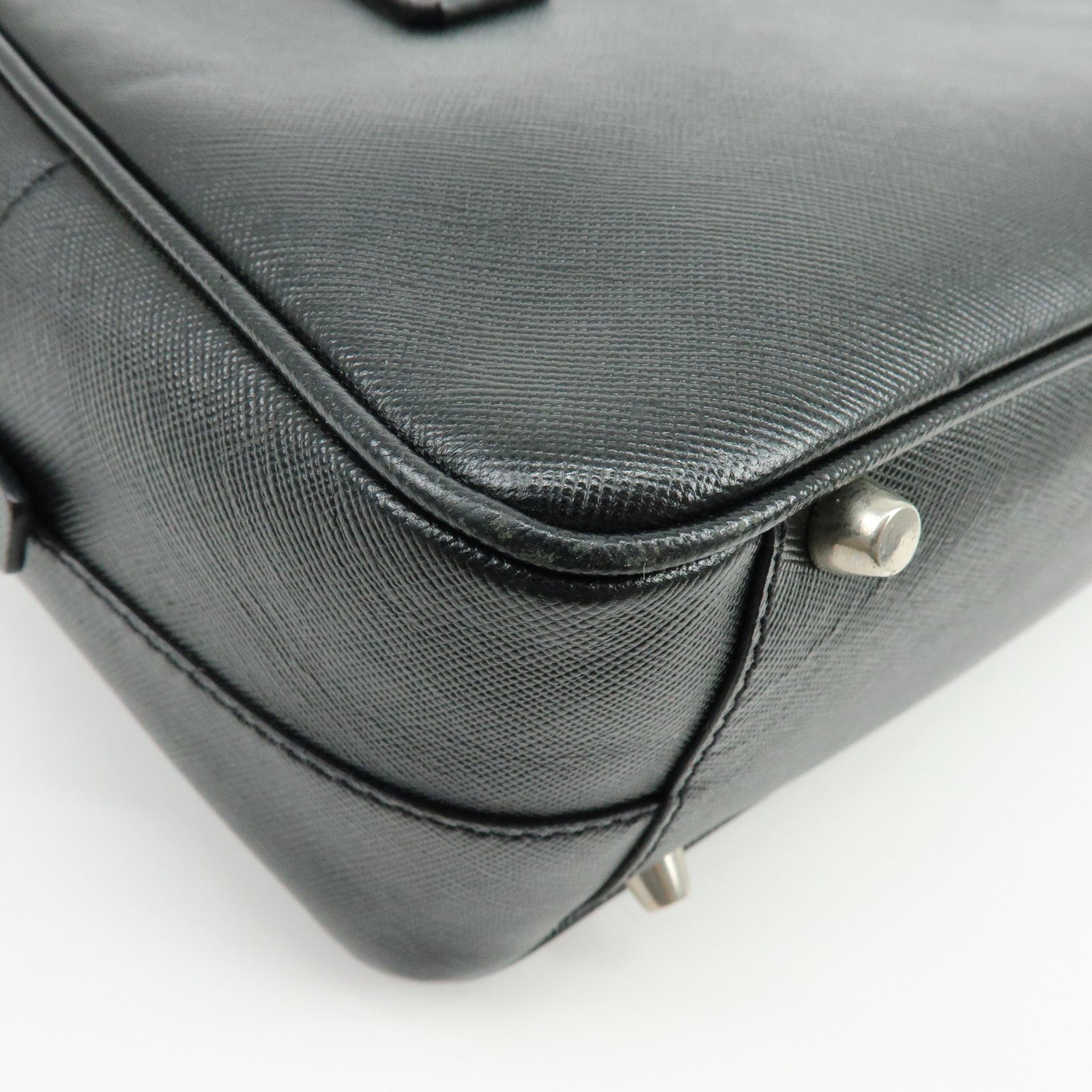 PRADA Triangle Logo Saffiano Leather Hand Bag Shoulder Bag Black