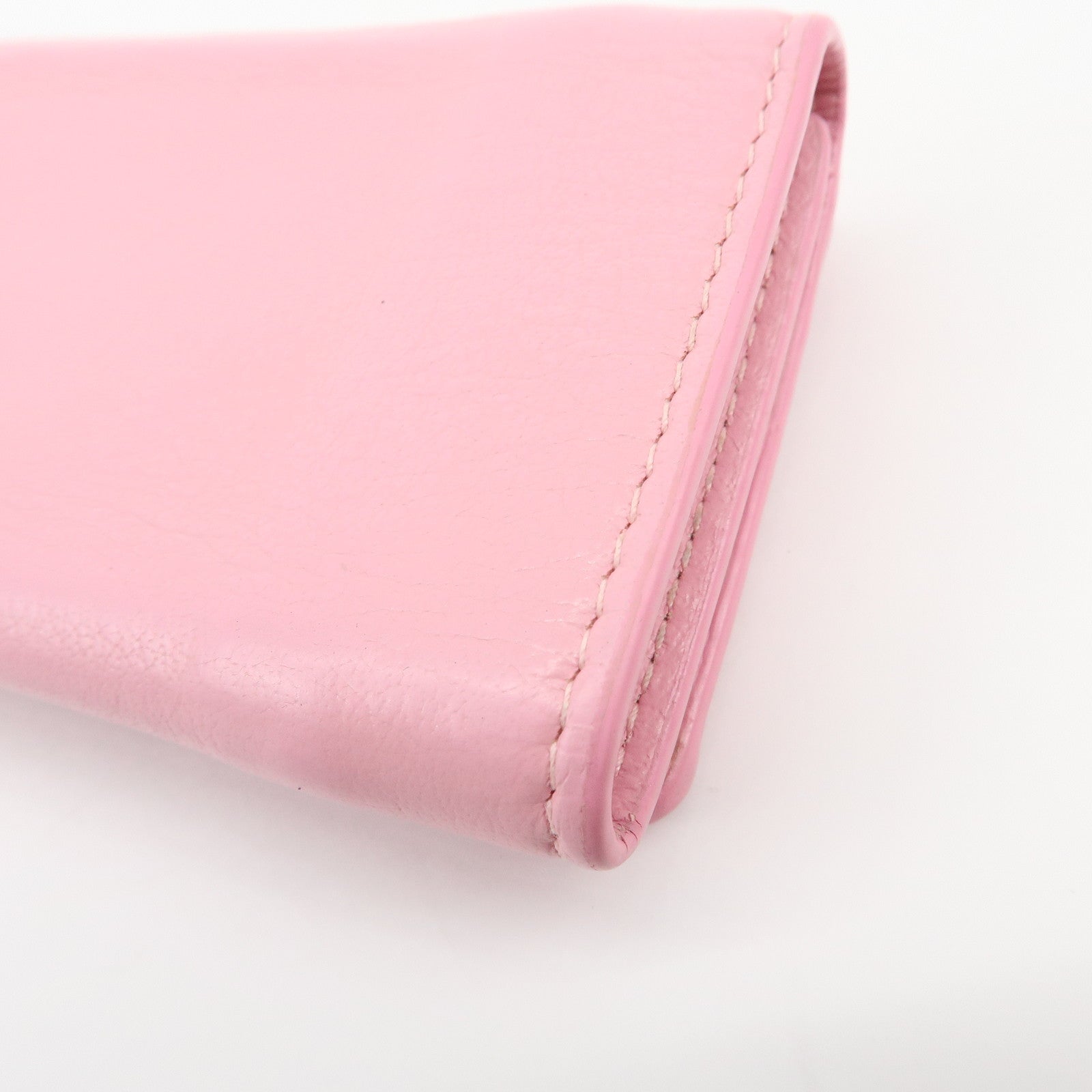 BALENCIAGA Leather Tri-fold Compact Wallet Pink 391446
