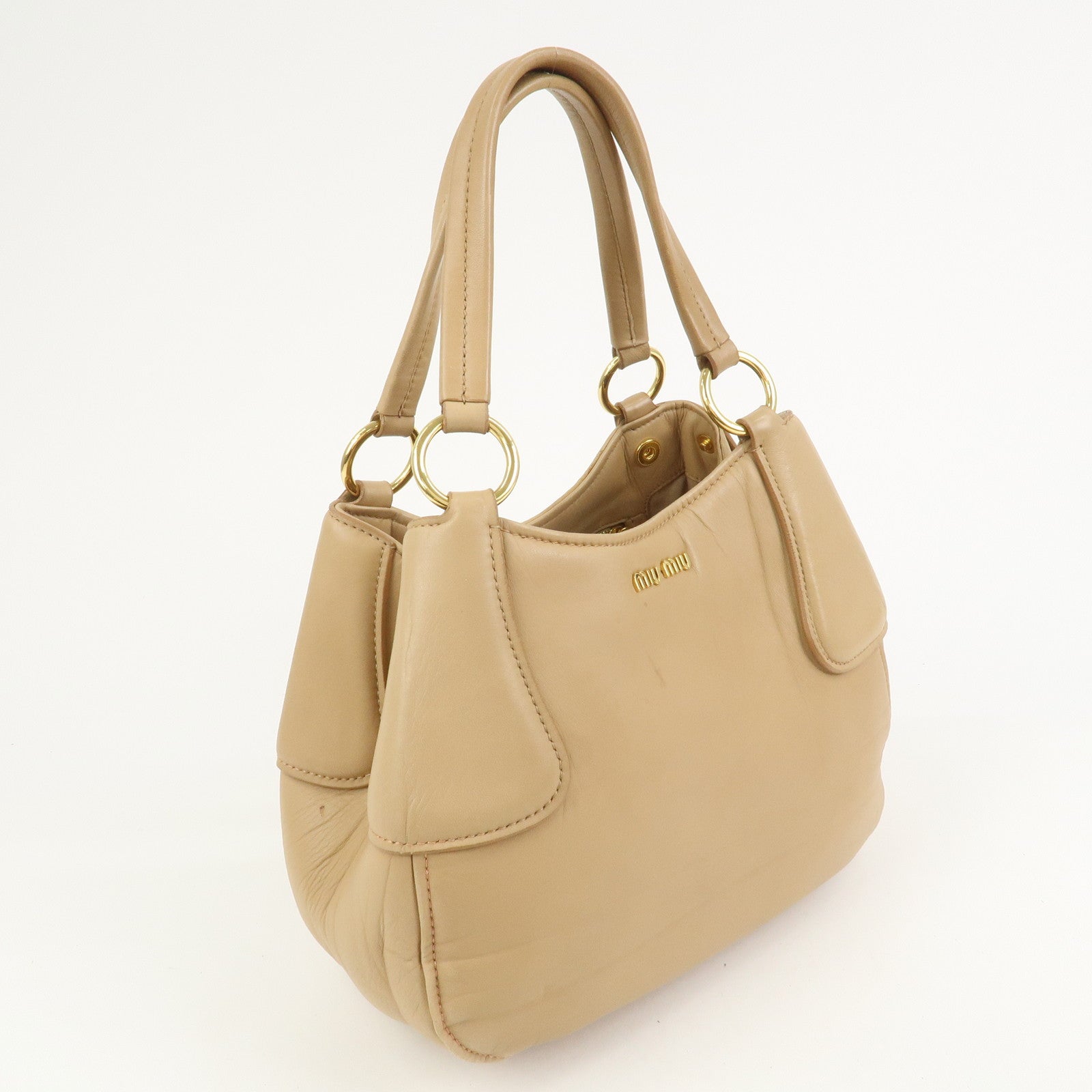 MIU MIU Logo Leather Shoulder Bag Hand Bag Light Brown RR1378