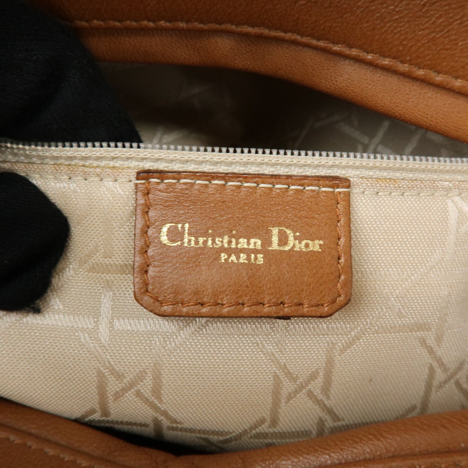 Christian Dior Cannage Large Lamb Skin 2Way Bag Hand Bag Camel