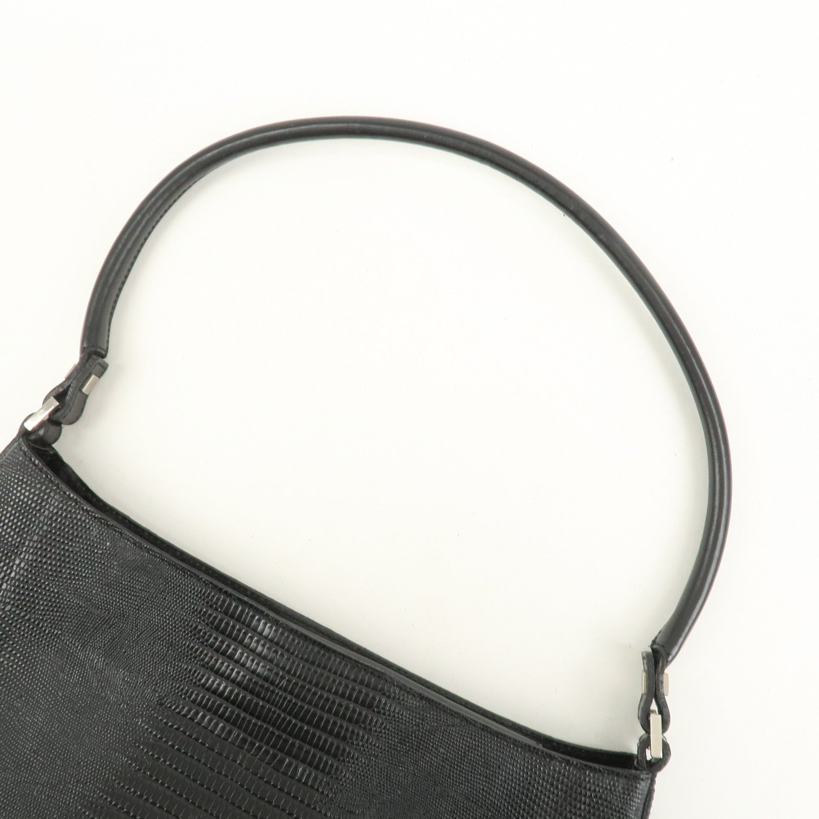 Ferragamo Embossed Leather Shoulder Bag Hand Bag Black