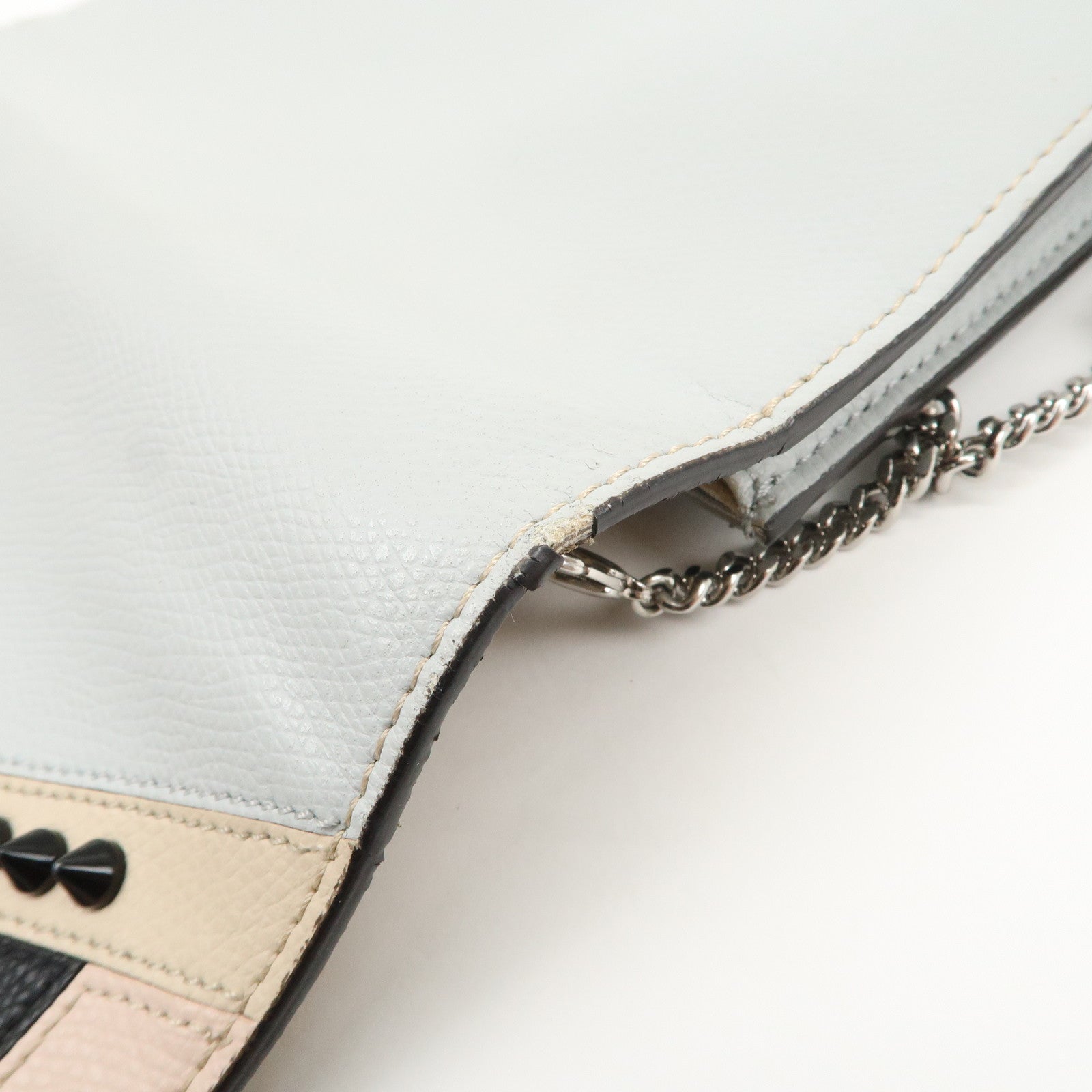 FENDI Logo Leather Monster Shoulder Bag Crossbody Bag Gray 8M0346