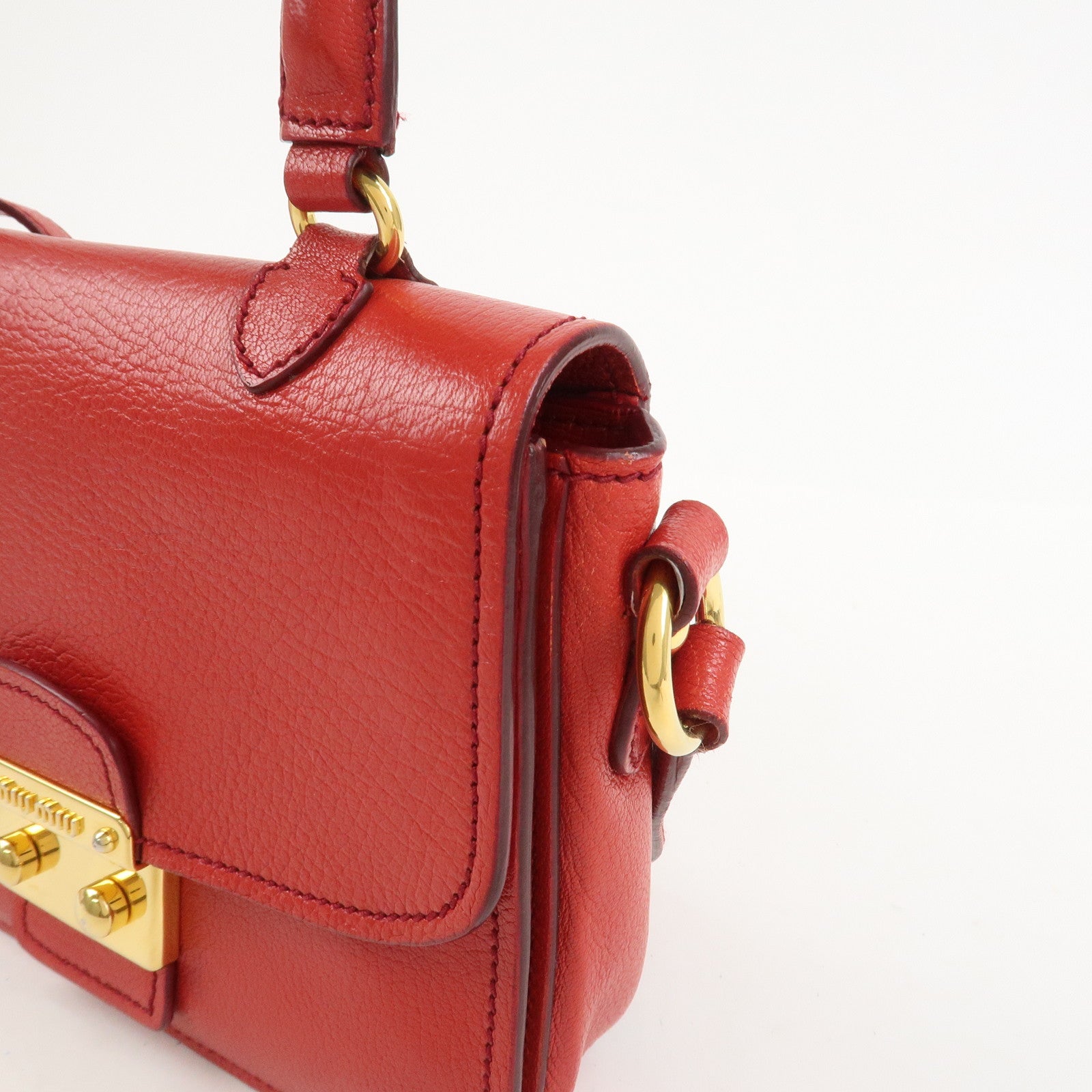 MIU MIU Madras Leather 2Way Bag Hand Bag Shoulder Bag Red RTC460