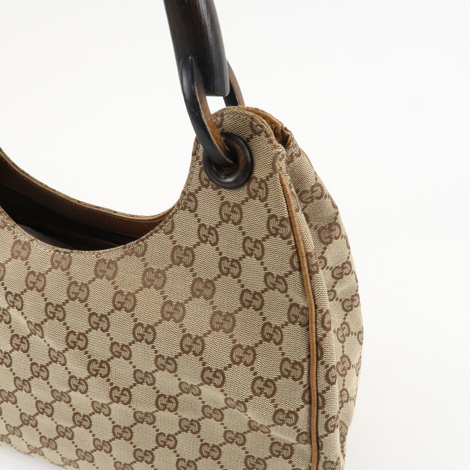 GUCCI GG Canvas Wood Handle Shoulder Bag Hand Bag Beige 106494 Used