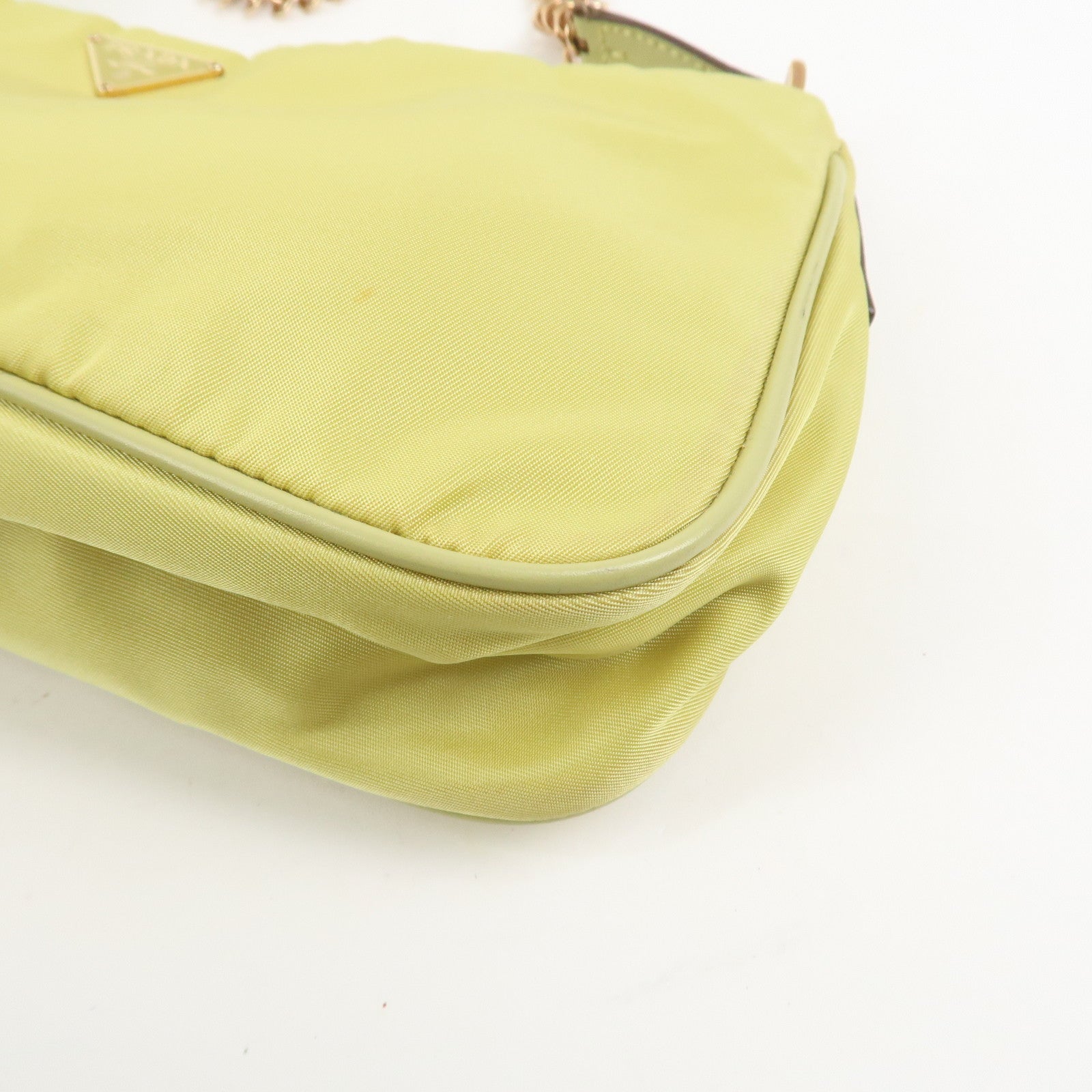 PRADA Triangle Logo Nylon Leather Shoulder Bag Yellow BR0107