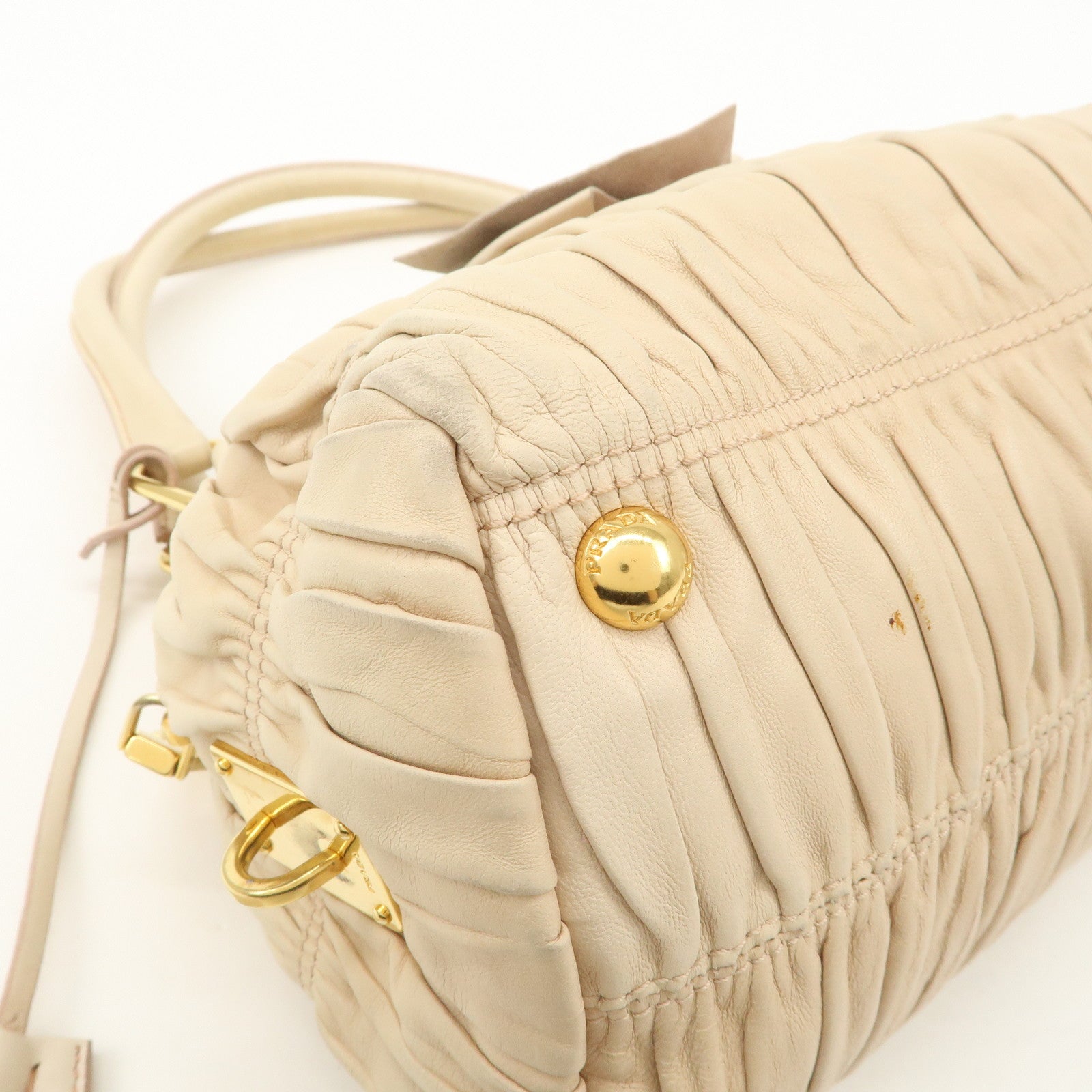 PRADA Nappa Leather Gathered Ribbon Shoulder Bag Hand Bag BR4492