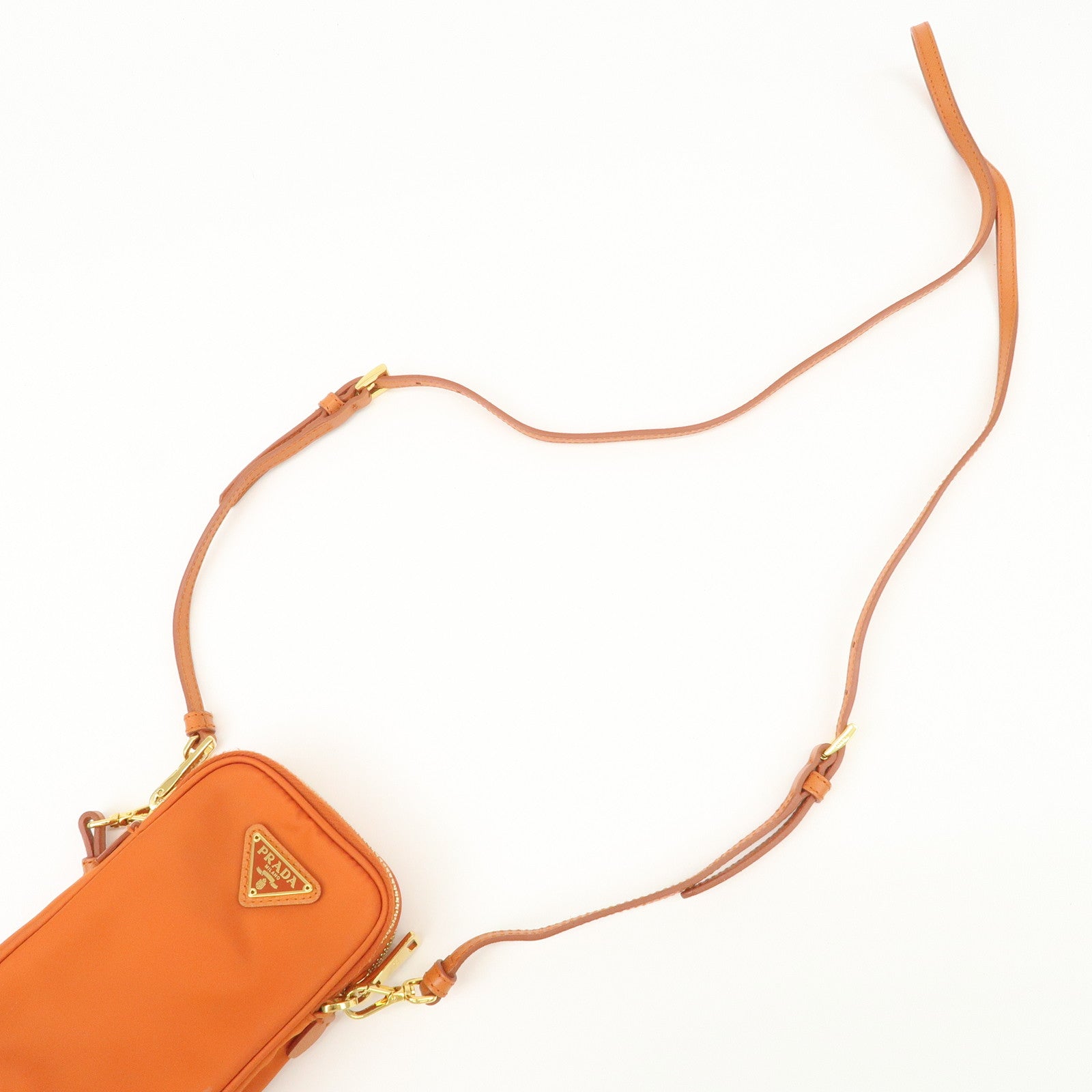 PRADA Triangle Logo Leather Nylon Smartphone Case Orange 2ZT012 Used