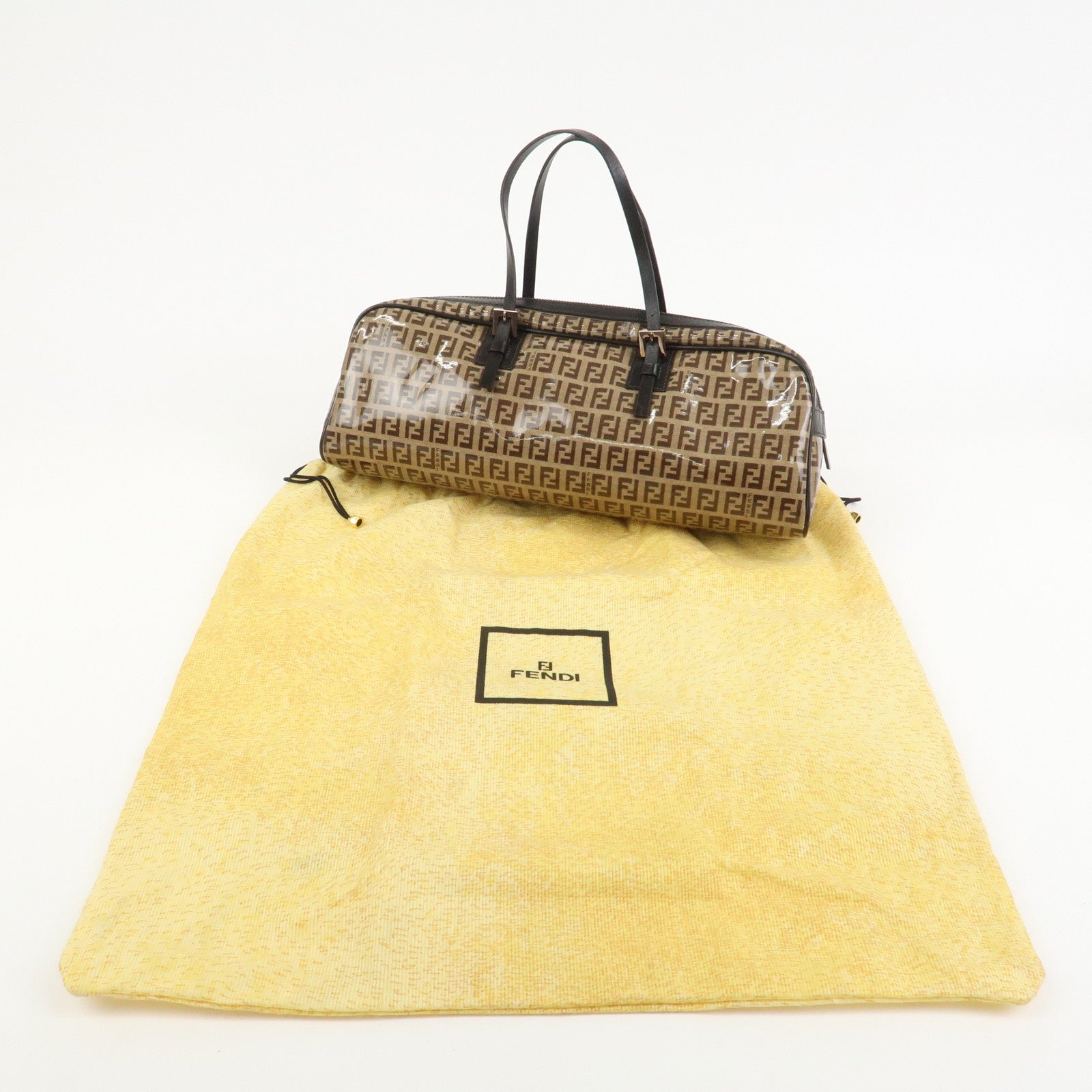 FENDI Zucchino PVC Leather Shoulder Bag Hand Bag Brown 8BL006