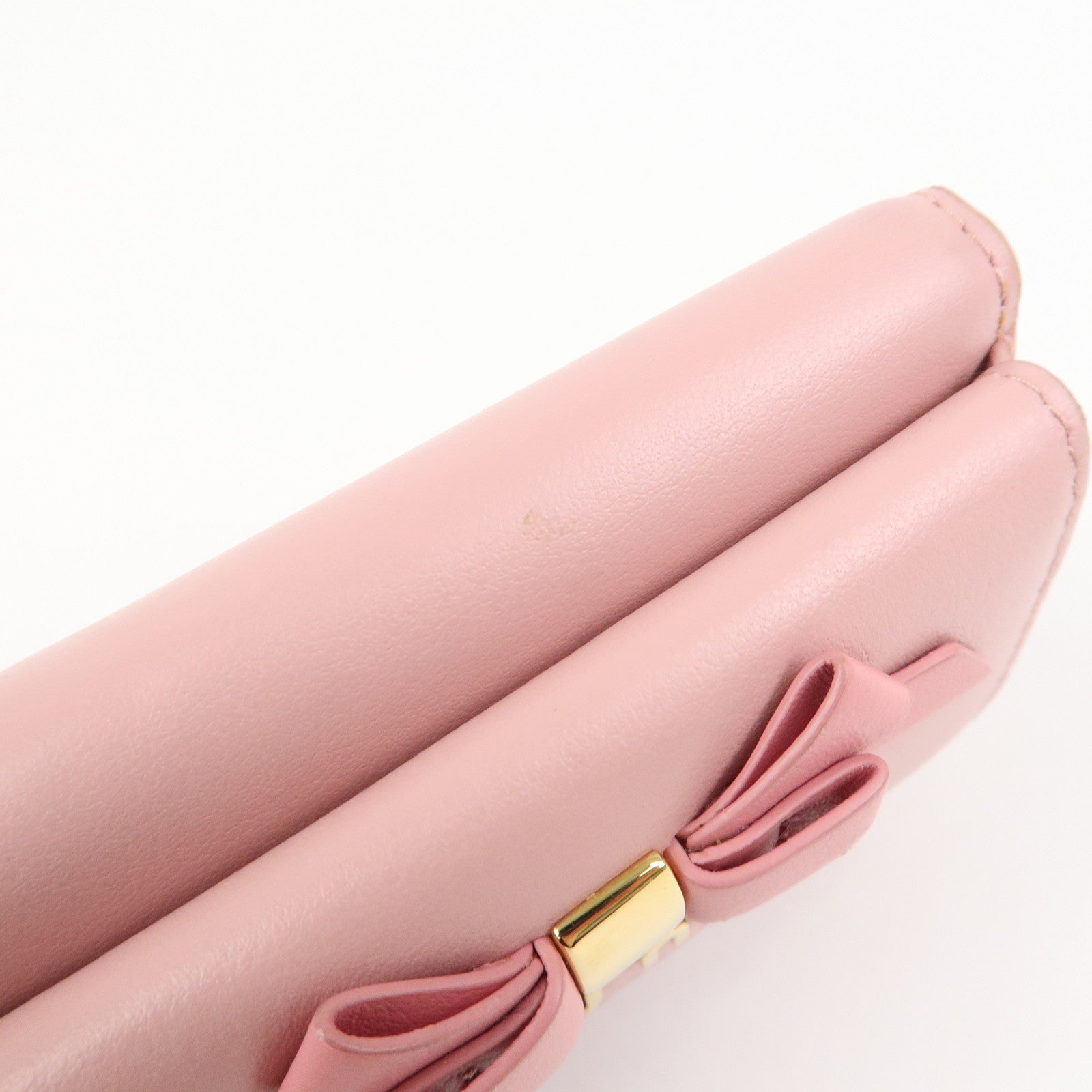 MIU MIU Logo Ribbon Tri-fold Wallet Compact Wallet Pink 5MH020