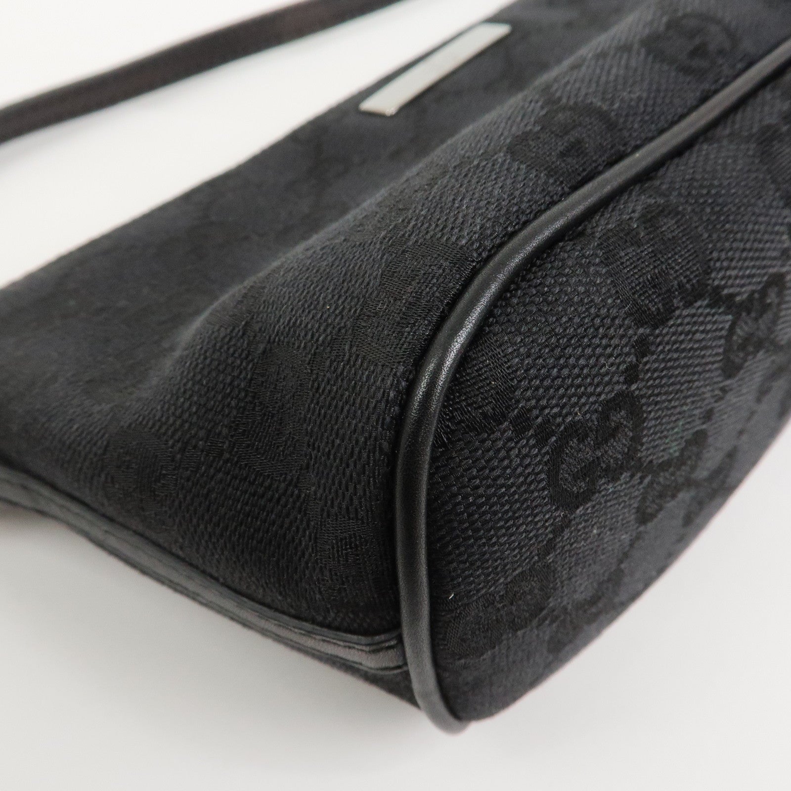 GUCCI Boat Bag GG Canvas Leather Hand Bag Black 07198