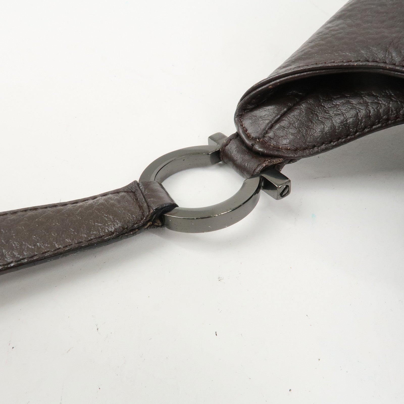 Ferragamo Gancini Leather Shoulder Bag Hand Bag Brown