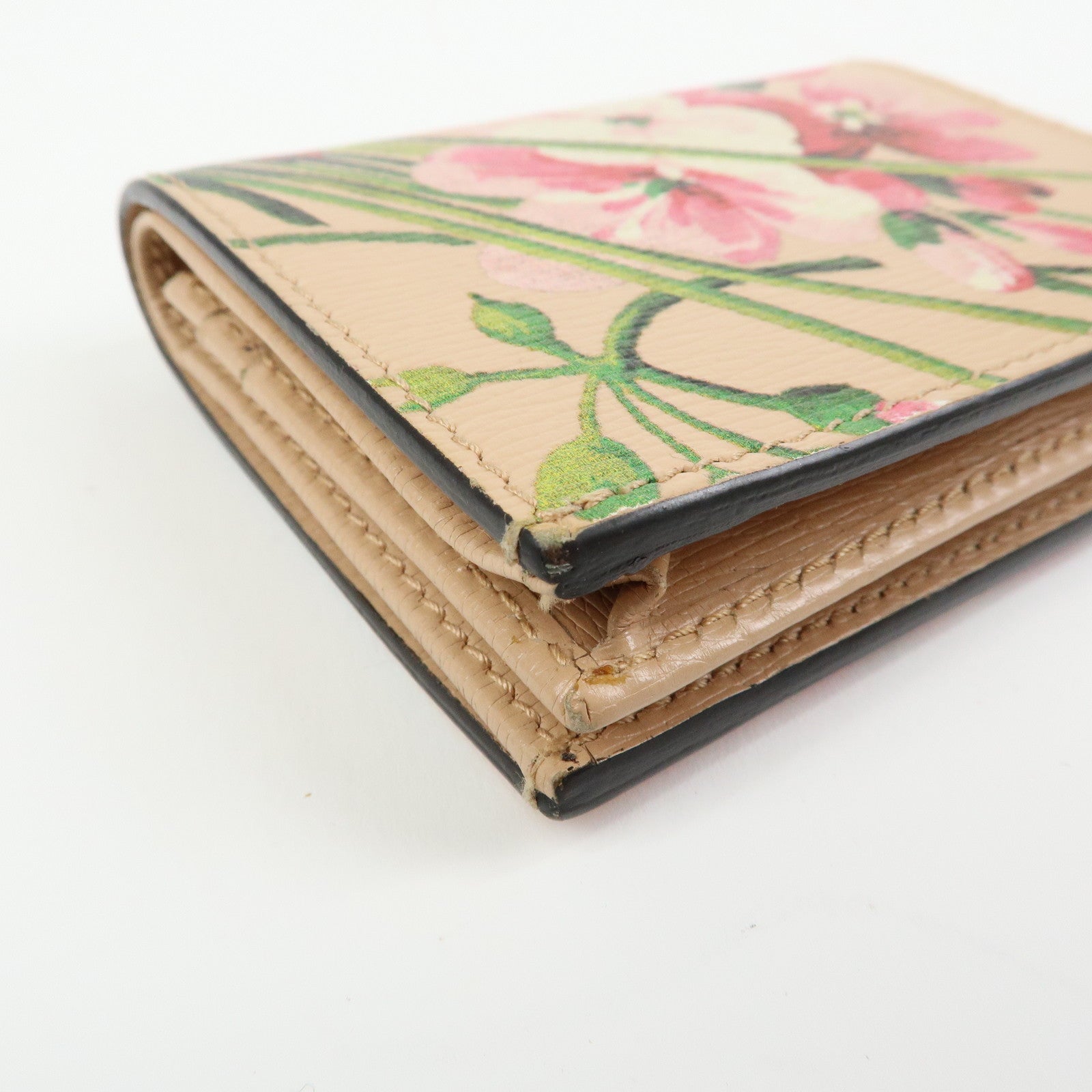 GUCCI Flora Leather Compact Bi-Fold Wallet Pink 410120