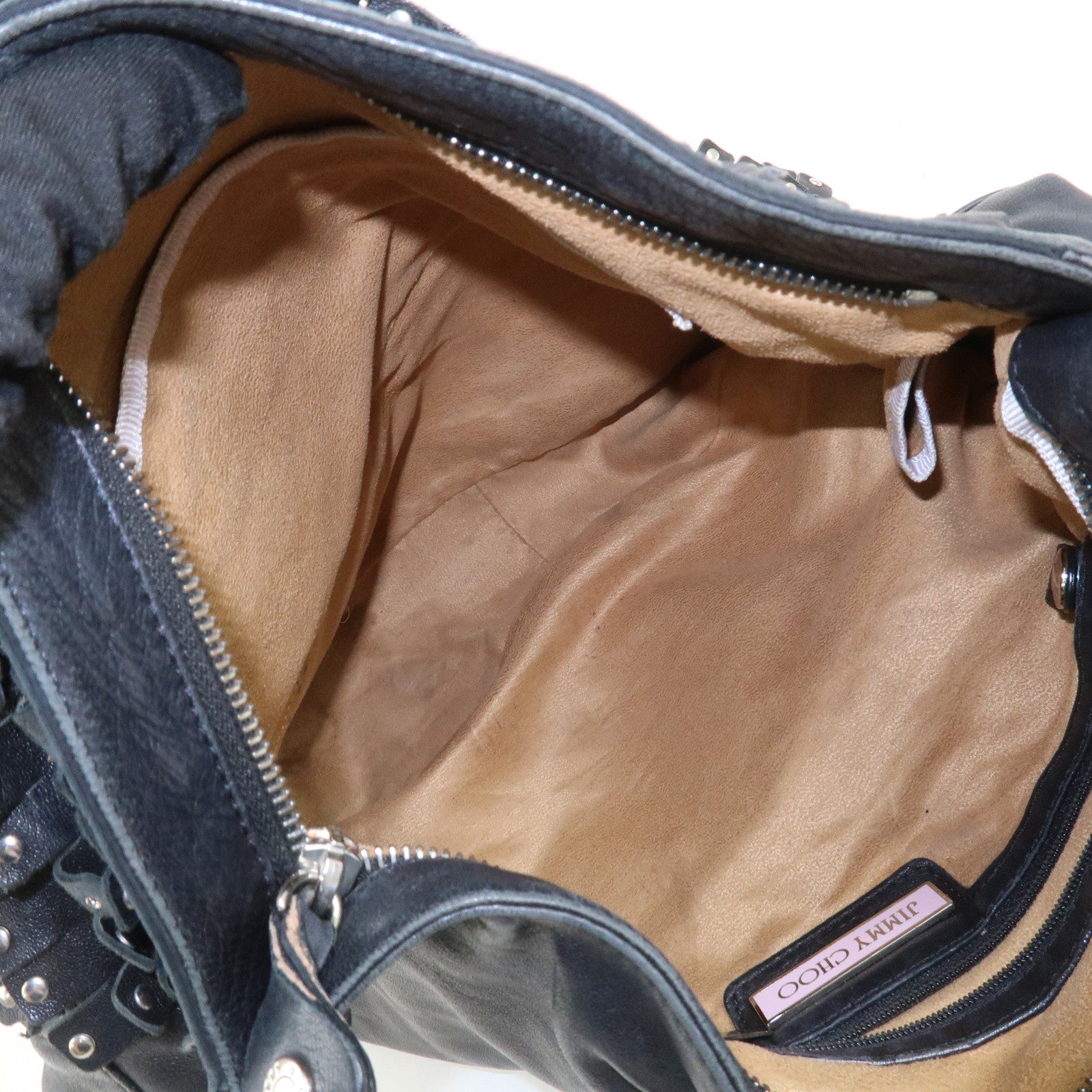 JIMMY CHOO Studs Leather Shoulder Bag Hand Bag Black