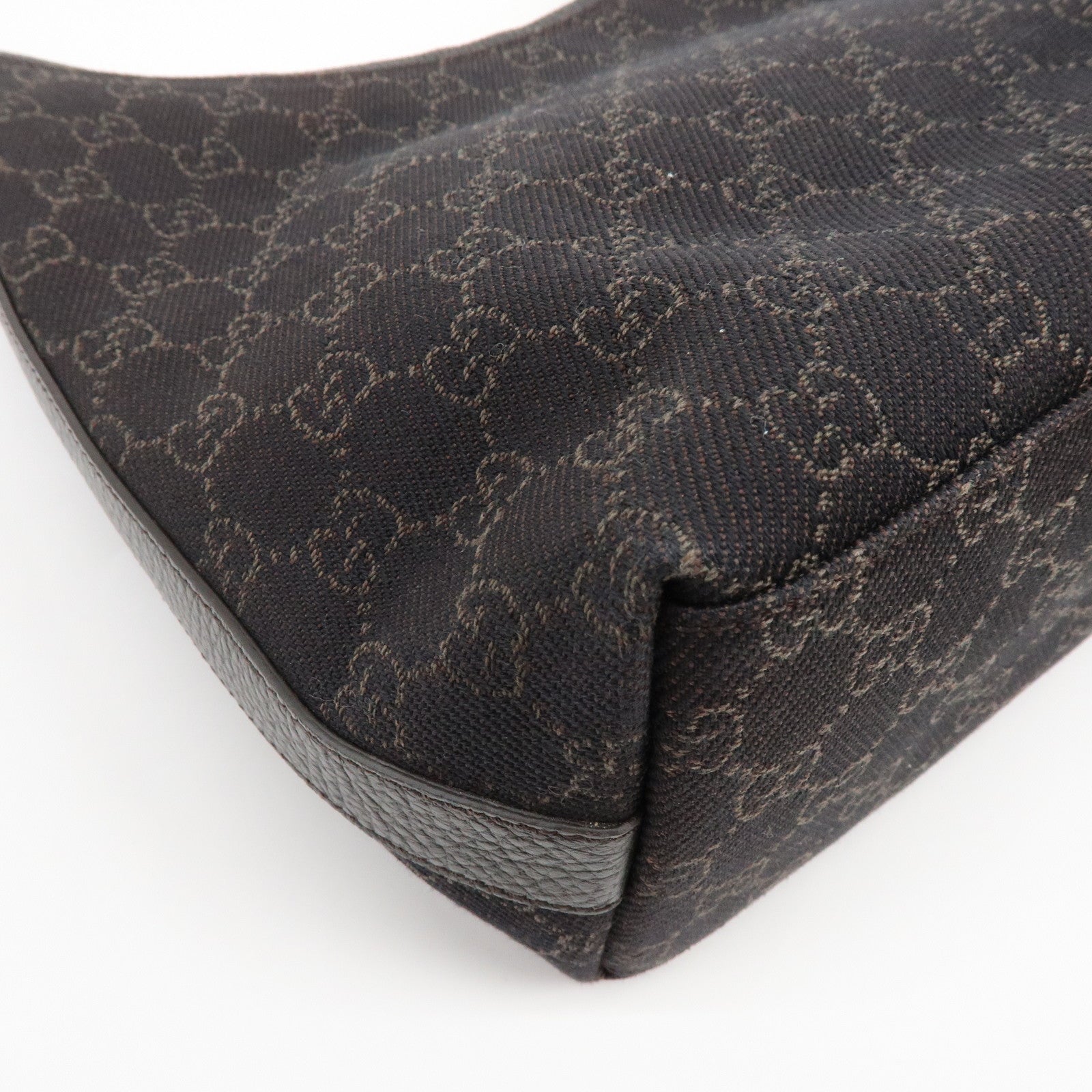 GUCCI GG Denim Leather Shoulder Bag Hand Bag Dark Brown 28335