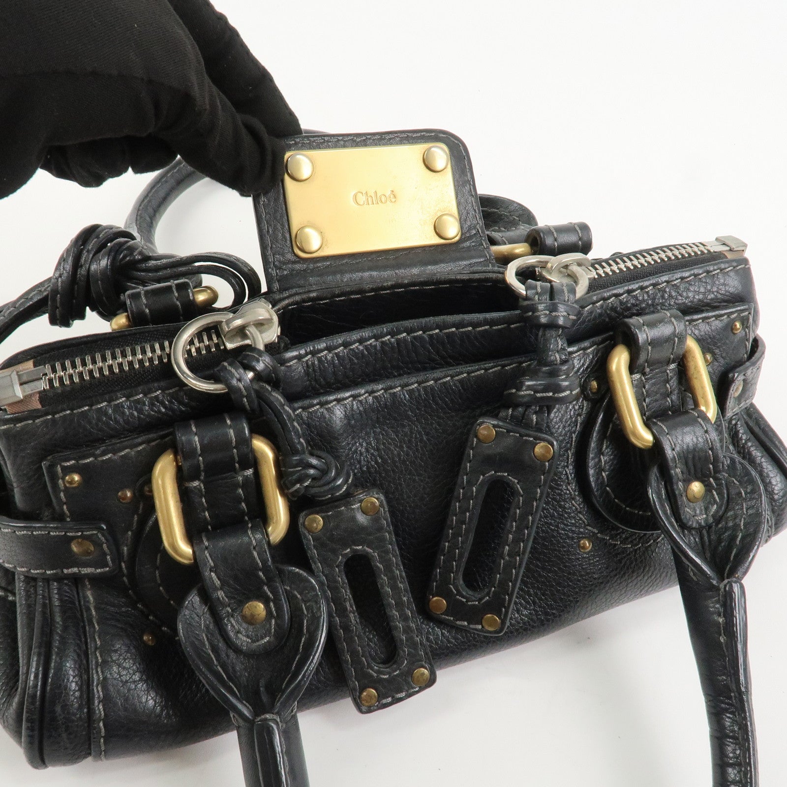 Chloe Paddington Leather Hand Bag Shoulder Bag Black