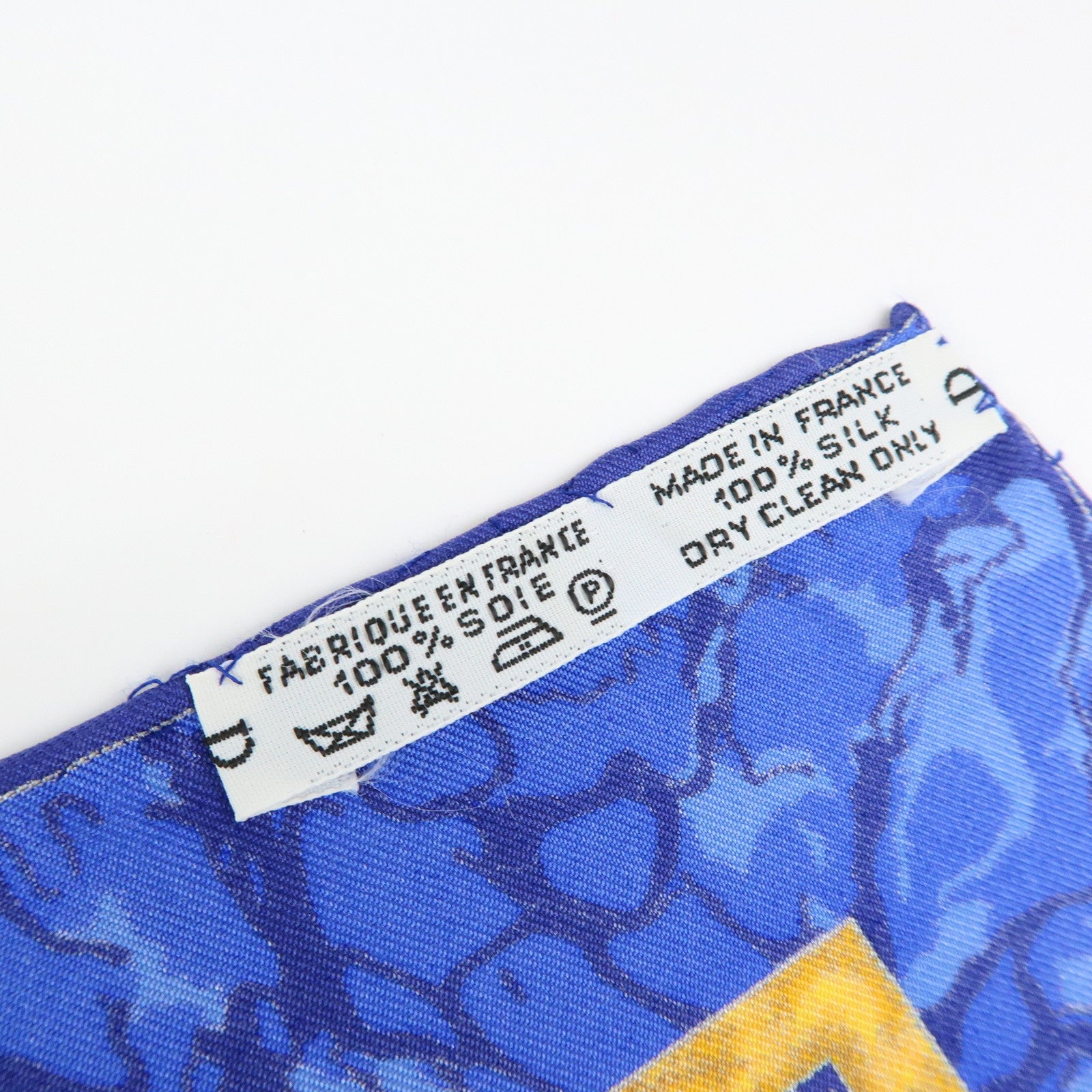 HERMES Carre 90 Silk 100% CARPE DIEM Scarf Navy Blue Yellow