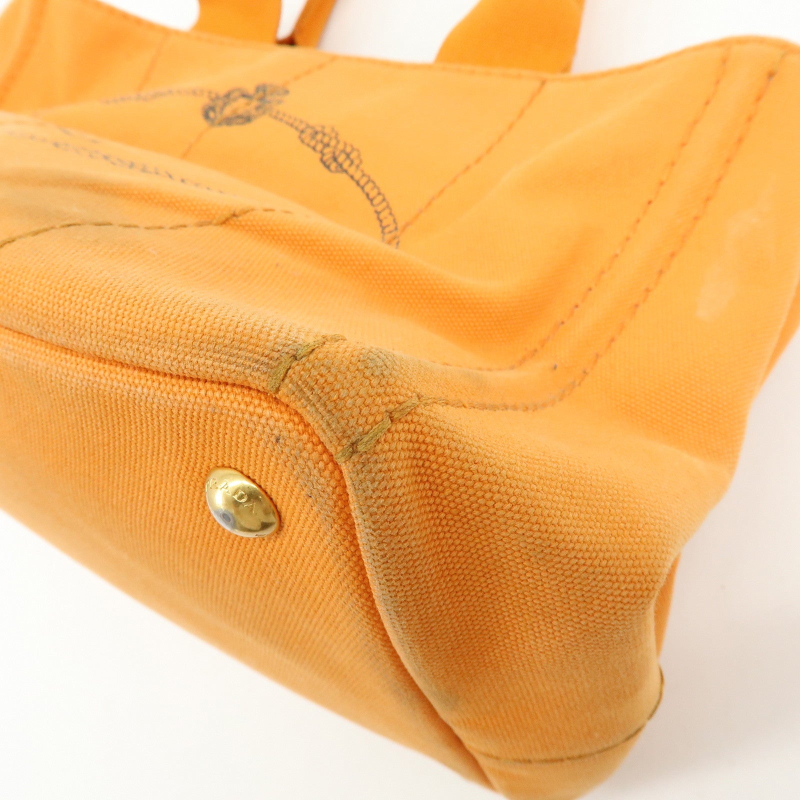 PRADA Canapa Canvas Tote Bag Hand Bag M Size Orange BN1877