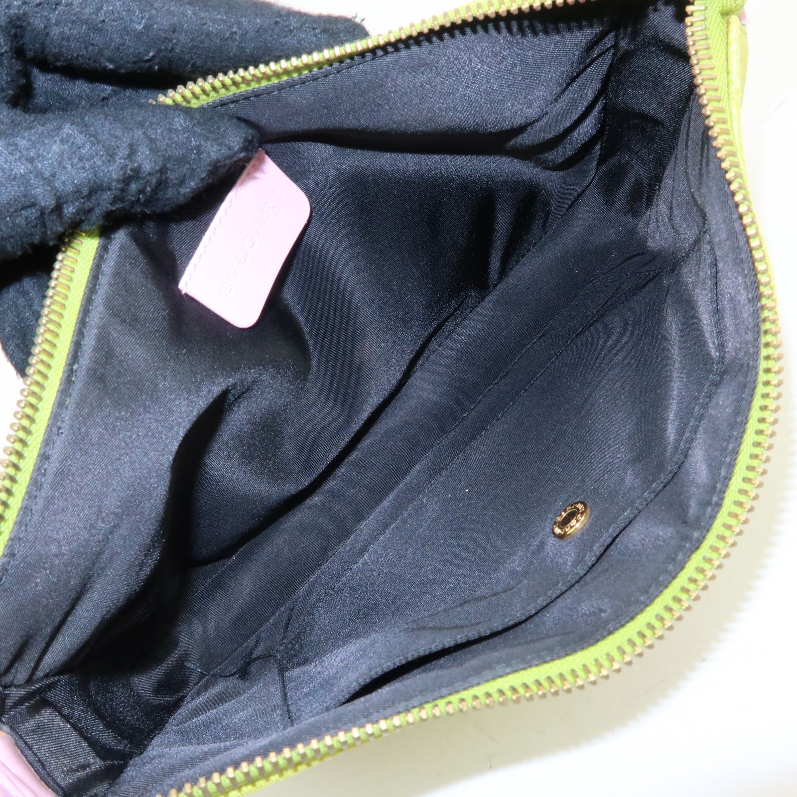 BVLGARI Nylon Leather Shoulder Bag Hand Bag Light Pink Light Green